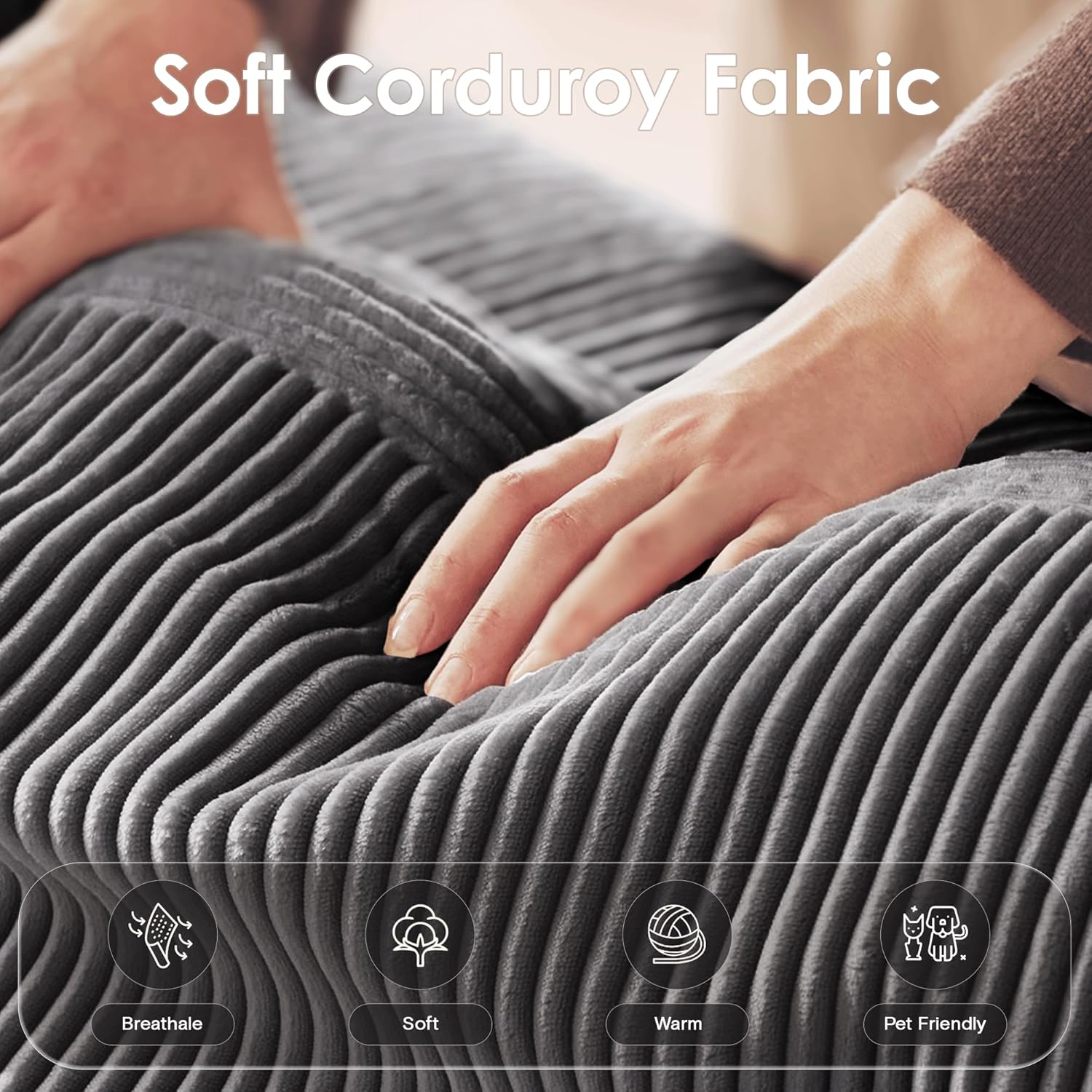 Modular Sectional Sofa, 120.47" Modern Cloud Couch Sectional Sofa with L-Shaped Chaise Comfy Corduroy Fluffy Couch with Deep Seat Boneless couches for Living Room Bedroom