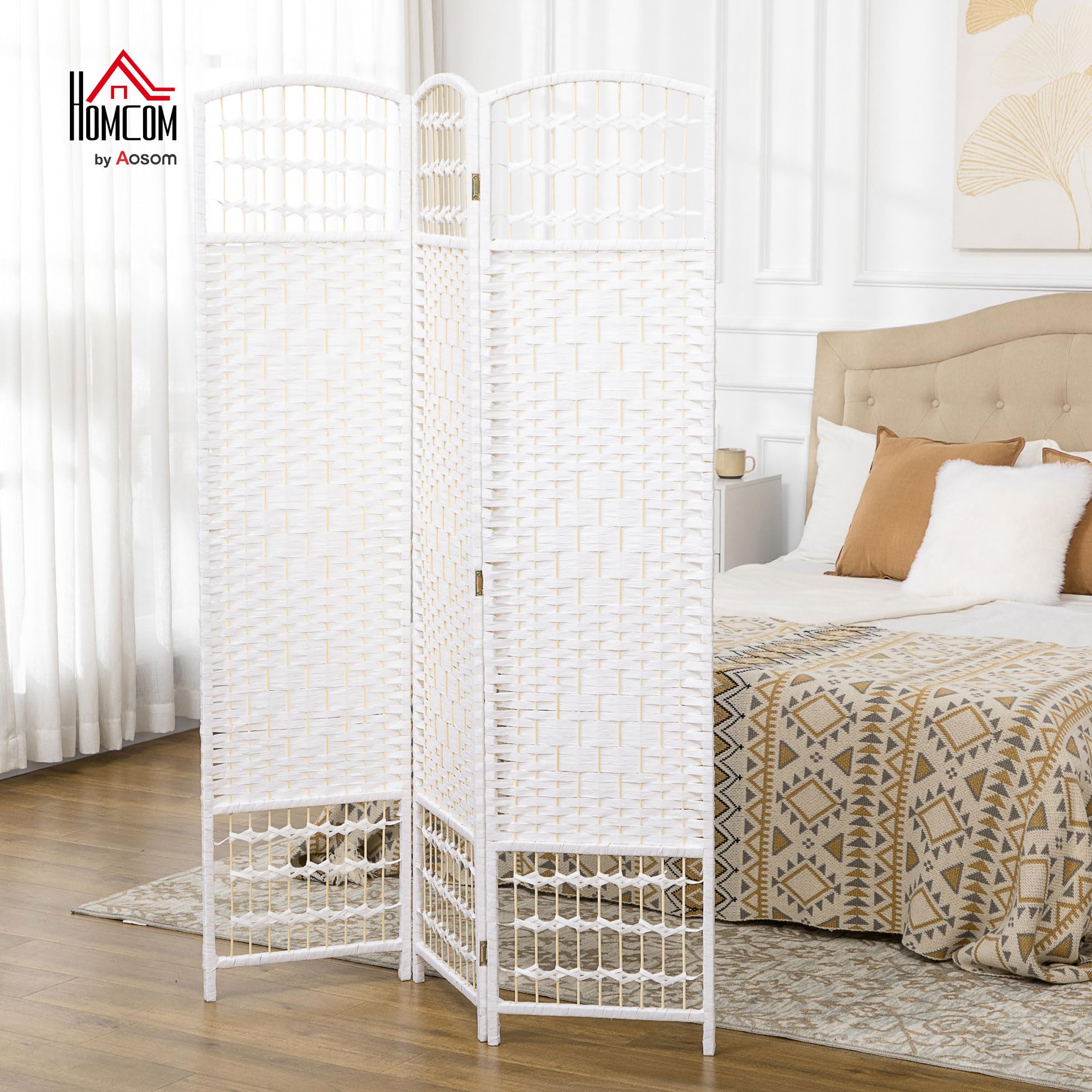 HOMCOM Paravent en Bois 120 x 170 cm séparateur de pièce Pliable 3 Panneaux cloison de séparation Chambre à Coucher Maison intérieur Blanc