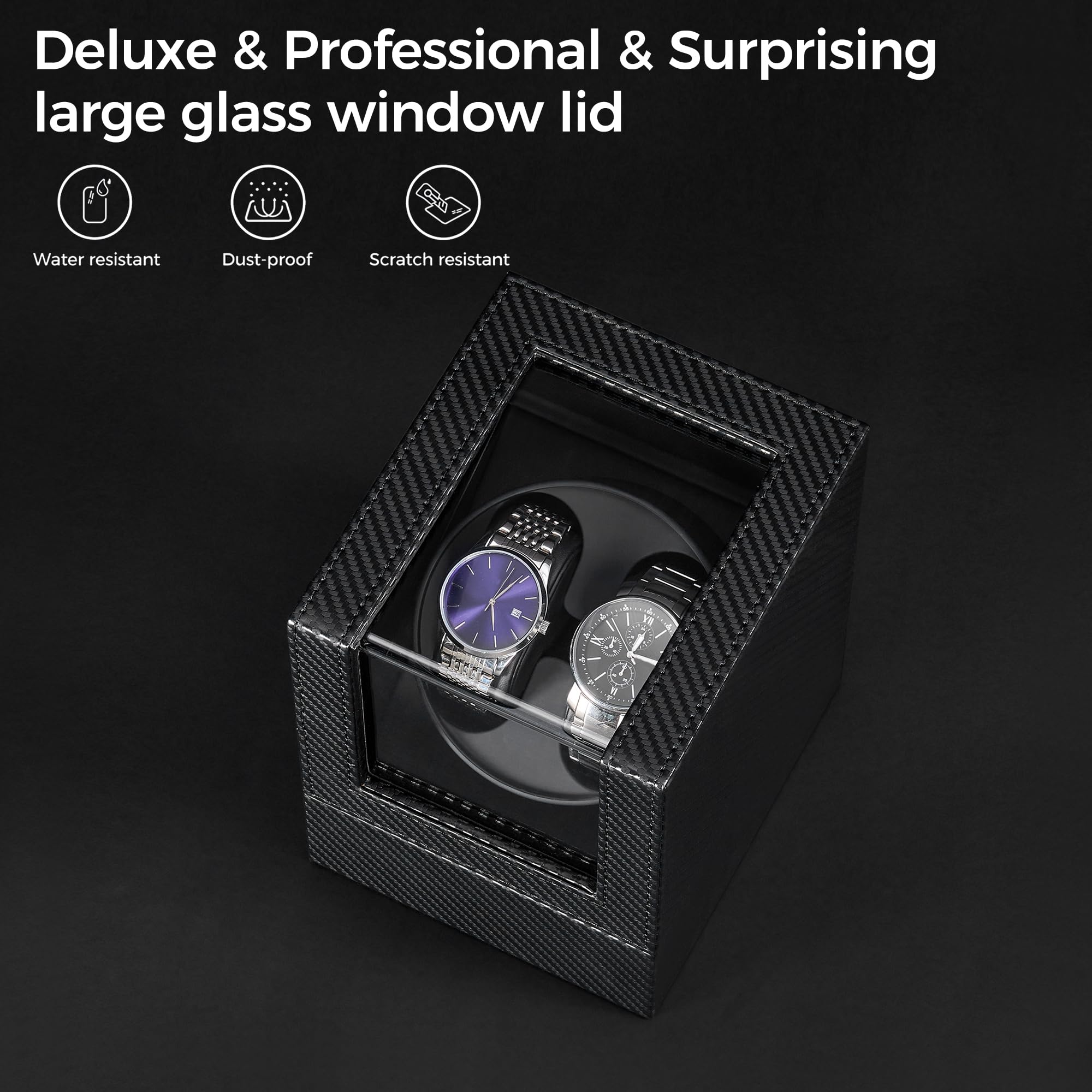 BEWISHOME Remontoir Montre Automatique, Double Remontoir avec éclairage LED 4 Modes, boîte Montre Automatique avec Moteur Japonais Silencieux, Adaptateur de Type C ou Alimentation par Piles, ESYQ02C