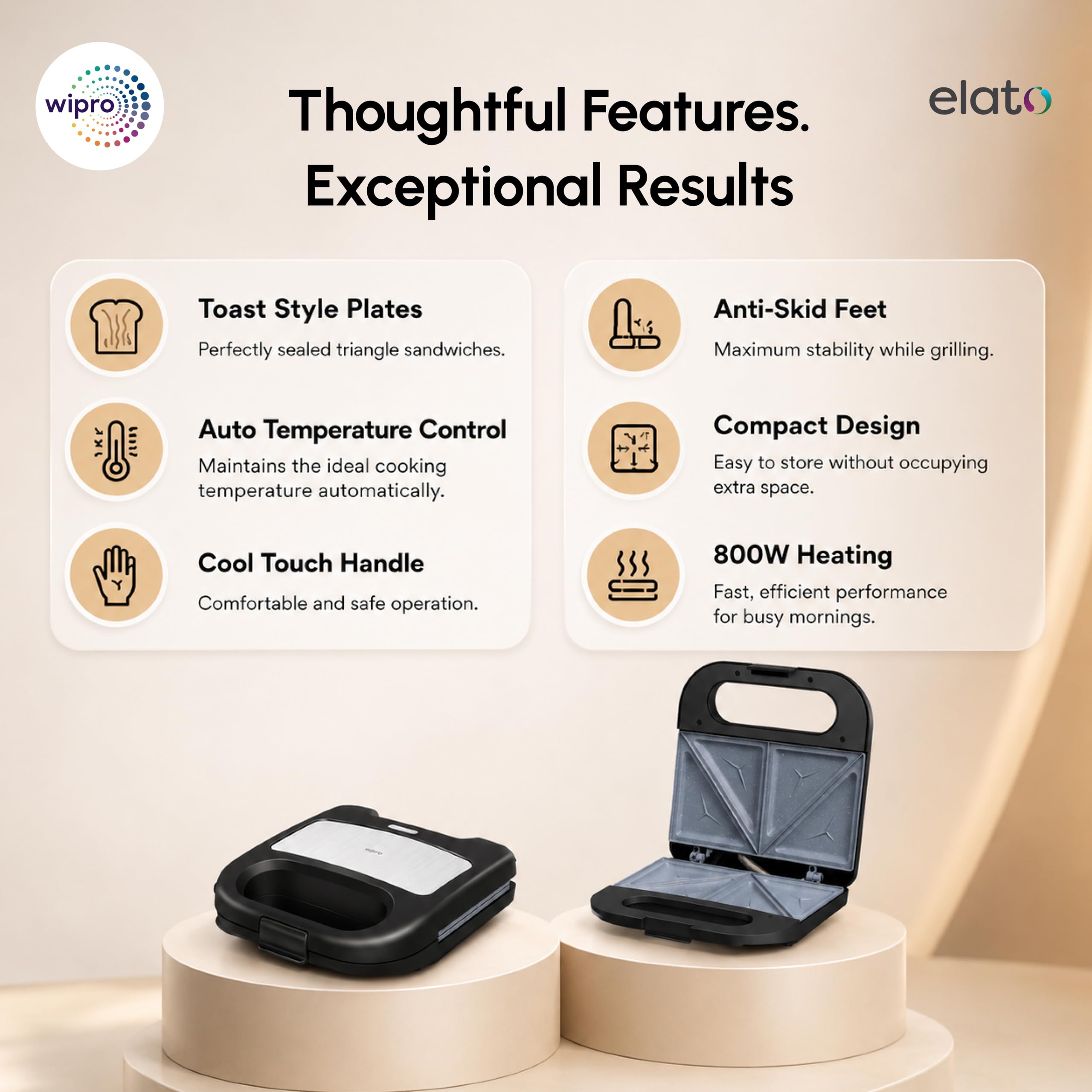 Wipro Elato Sandwich Maker - 800W Ceramic -6