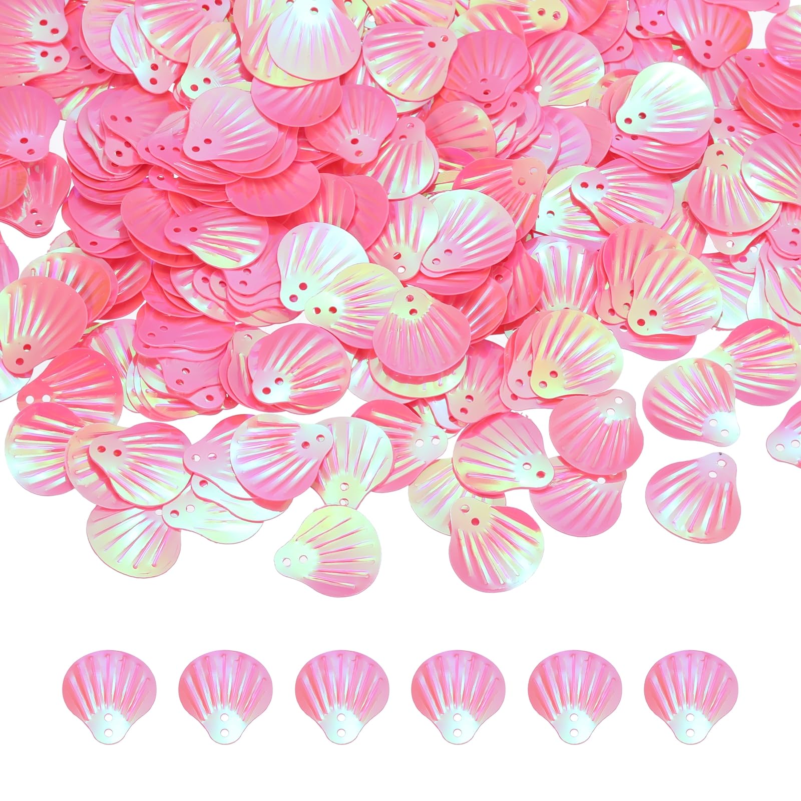 sourcing map 50 Gram Loose Sequins 13mm Seashell Sequins and Spangles with 2 Holes for Earrings Clothing Embroidery Sewing DIY Art Crafts Supplies, Deep Pink Milk Color