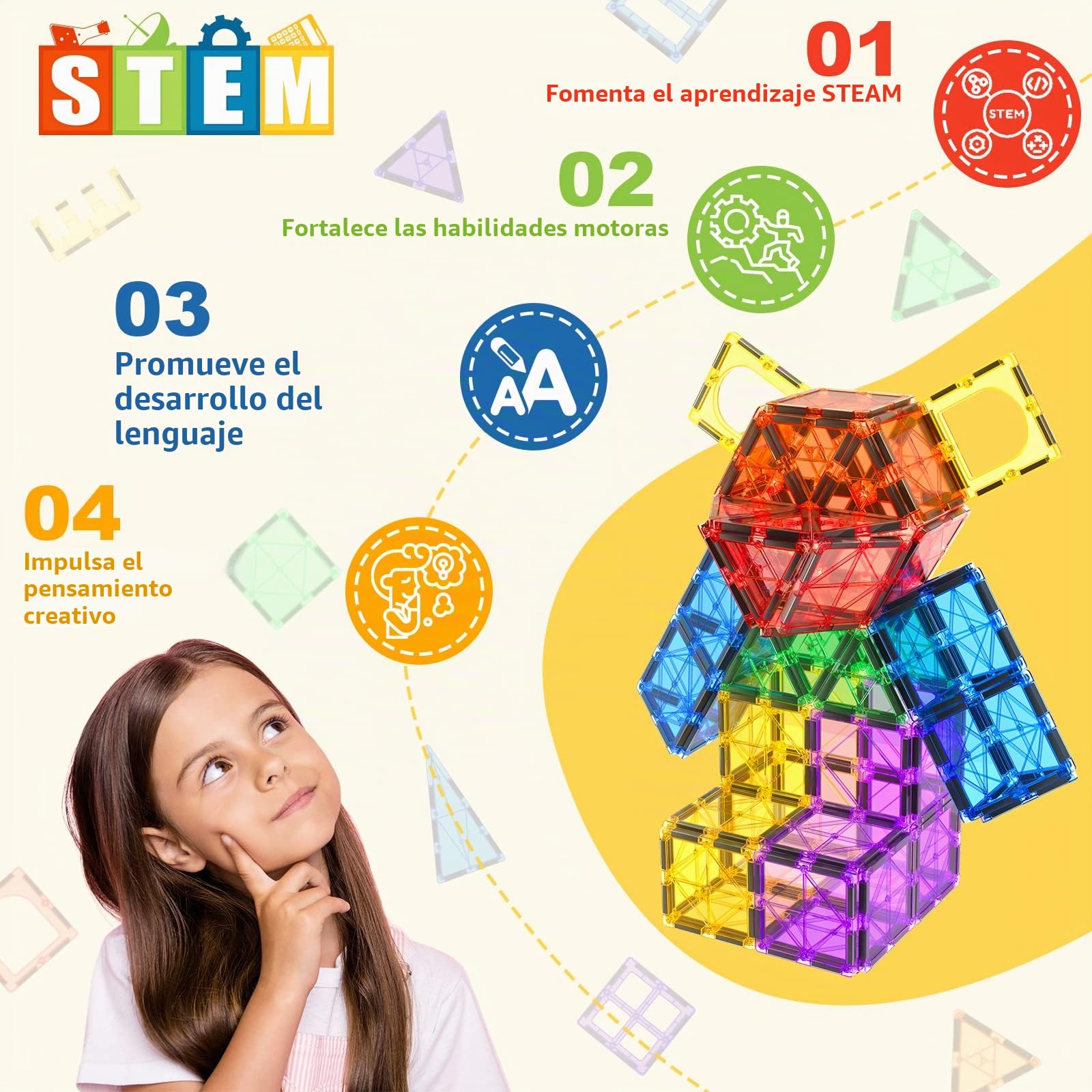 60 piezas de azulejos magnéticos de construcción – Bloques magnéticos STEM para niños, juguetes sensoriales para niños y niñas a partir de 3 años, desarrollo cerebral, preescolar, jardín de infantes