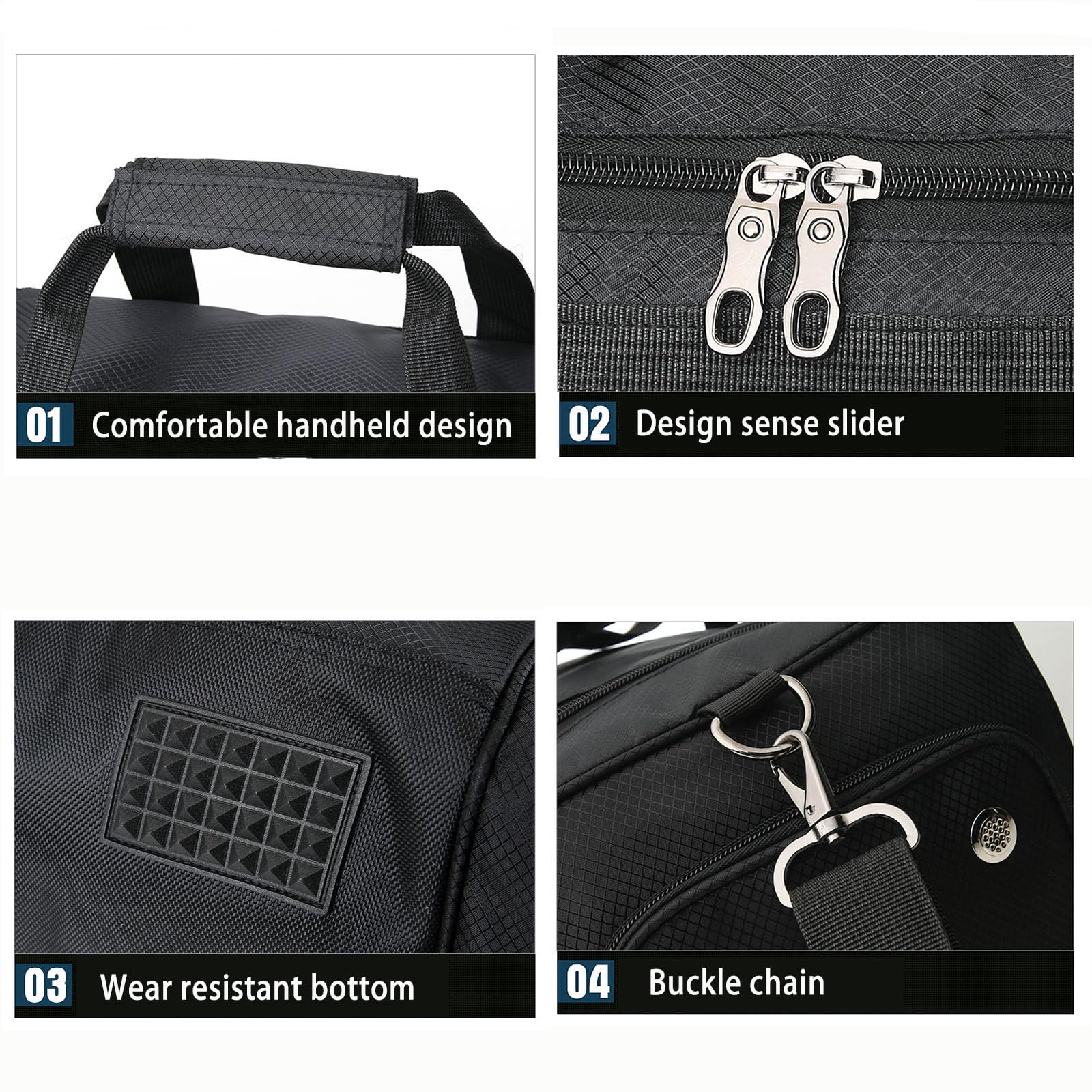 Borsa da palestra per uomini e donne, borsone sportivo da 45 l, con tracolla regolabile e scomparto per scarpe, borsone sportivo resistente e impermeabile, per viaggi, sport, fitness., Nero , M
