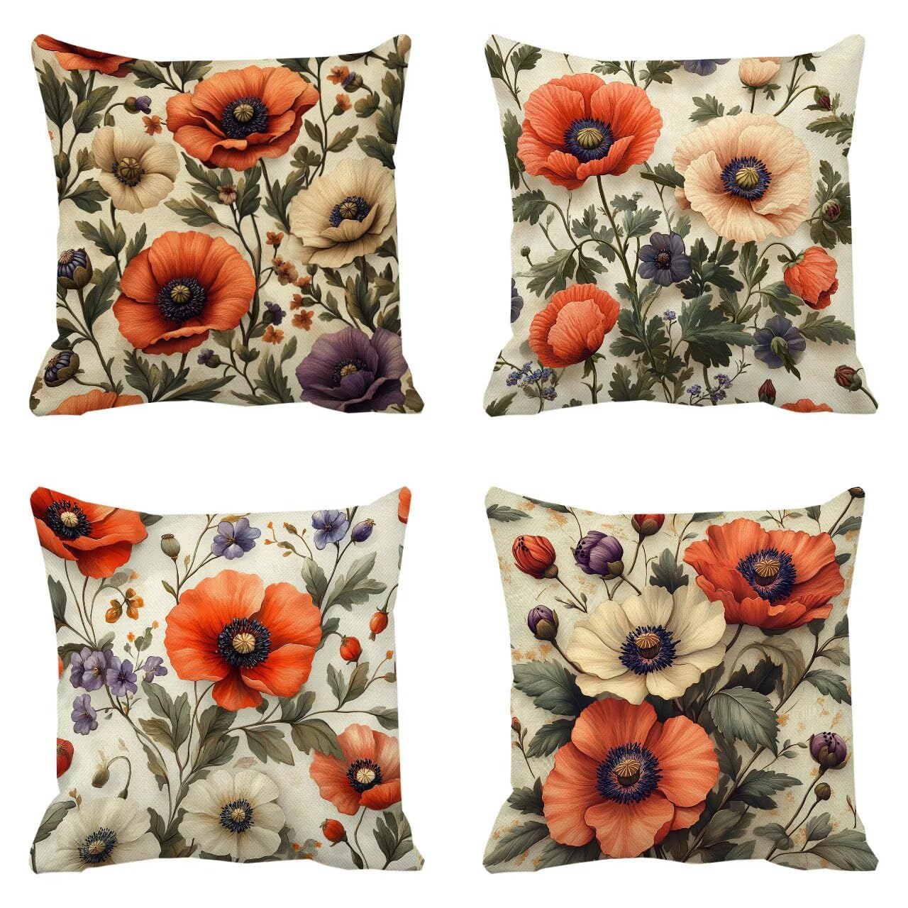 Juego de 4 Fundas Cojines Rural Flores (3) 50 x 50 cm Fundas Cojines, Decoración Moderna Cojin Exterior, para Sofá salón Coche Cama Sillas Decoración, Cuadrado Terciopelo Sofá Cojín Exterior m-473