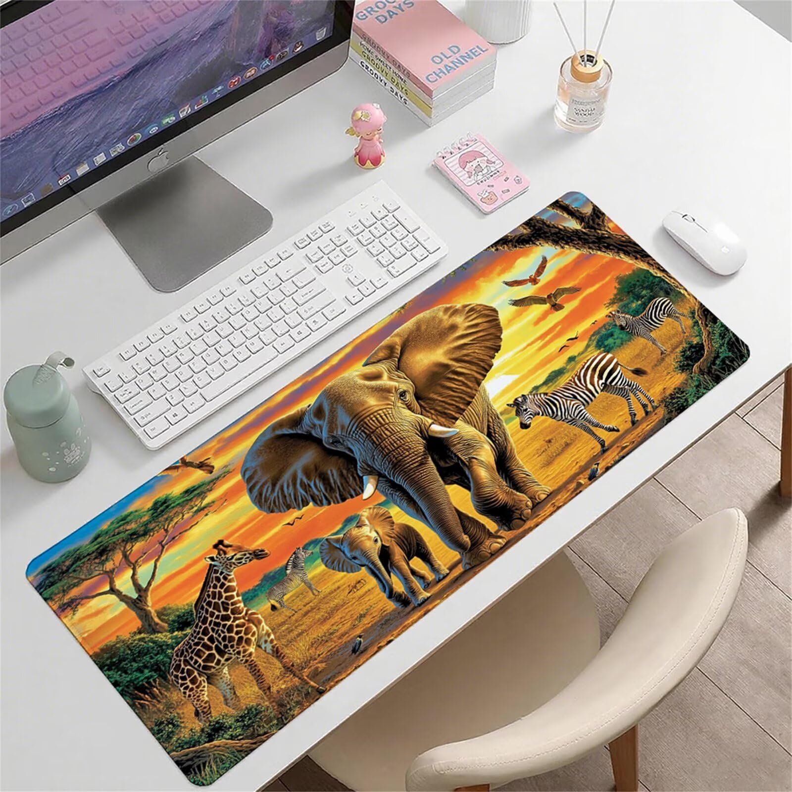 Żółta podkładka pod mysz XXL 1200 x 600 x 3 mm zwierzę pod rękę biurko akcesoria antypoślizgowa gumowa podstawa i zszyte krawędzie podkładka pod mysz dla graczy do dekoracji biura dekoracyjnego