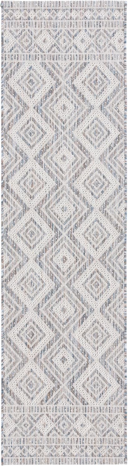 SAFAVIEH Washable Rug Outdoor Courtyard Collection - 2'3" x 8' Runner, Ivory Blue & Beige, Non-Shedding & Easy Cleaning, Ideal for Patio, Entryway, Mudroom, Hallway, Kitchen (CY8998-59221)