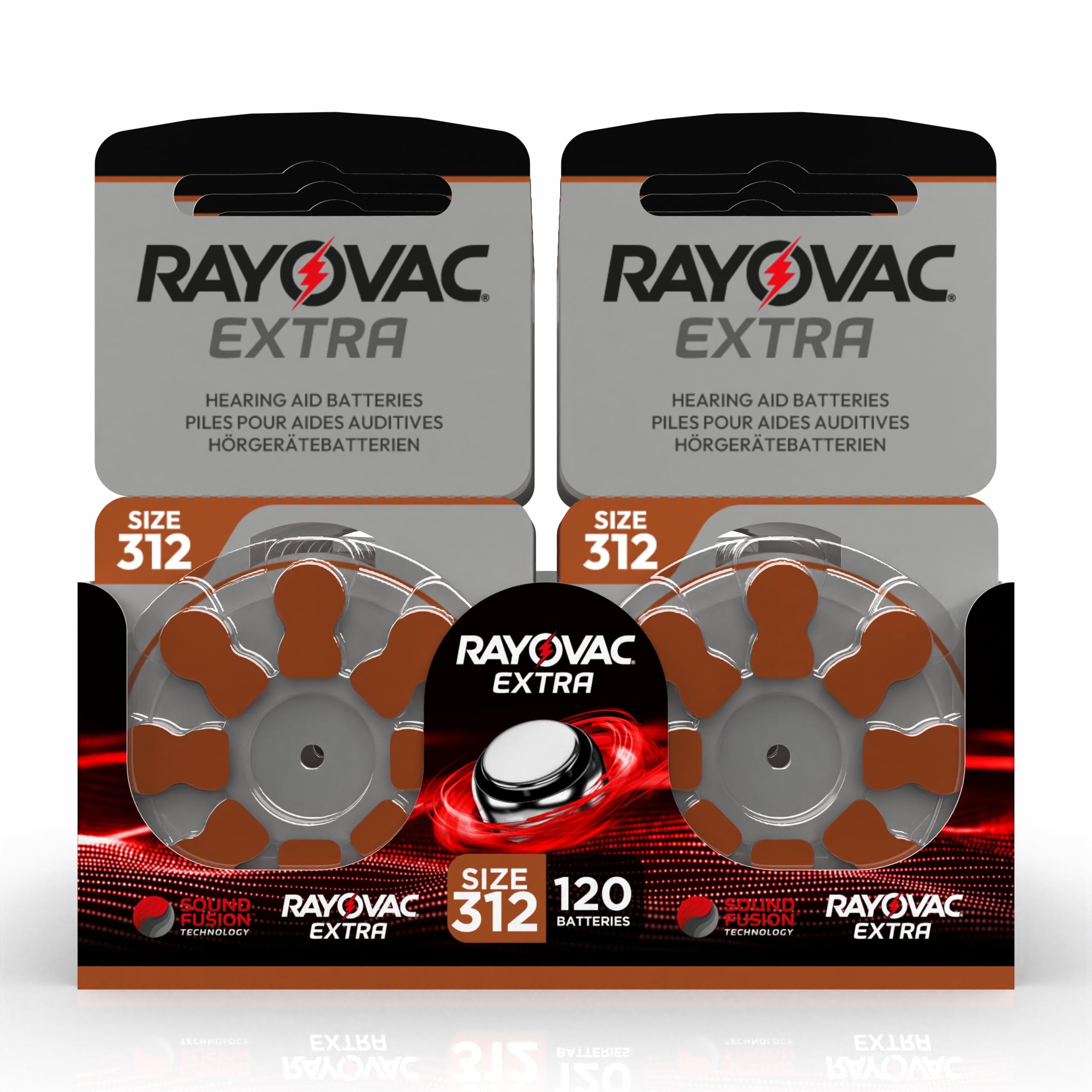 120 Piles pour appareils auditifs Rayovac Extra modèle 312, Longue durée, compatibilité Universelle, sans Mercure (15 blisters de 8 Piles)