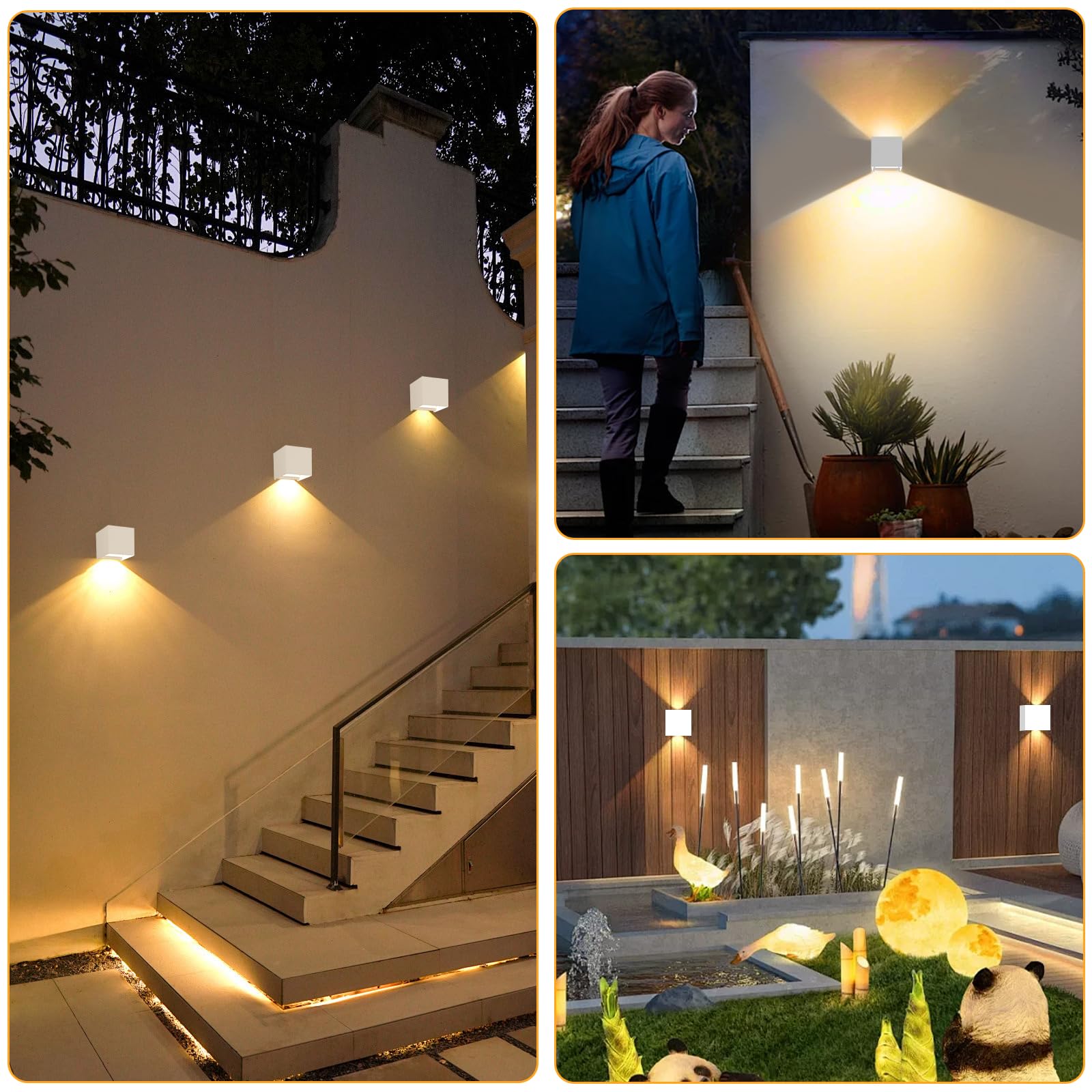 Voltix 2 Pezzi Applique da Parete LED per Esterno e Interno, Lampada da Parete Moderna Nero 12W, IP65 Impermeabile, Fascio Luminoso Regolabile, Design Cubo Quadrato per Muro (3000K – Luce Calda)