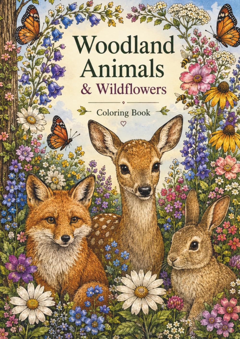Woodland Animals & Wildflowers Coloring Book