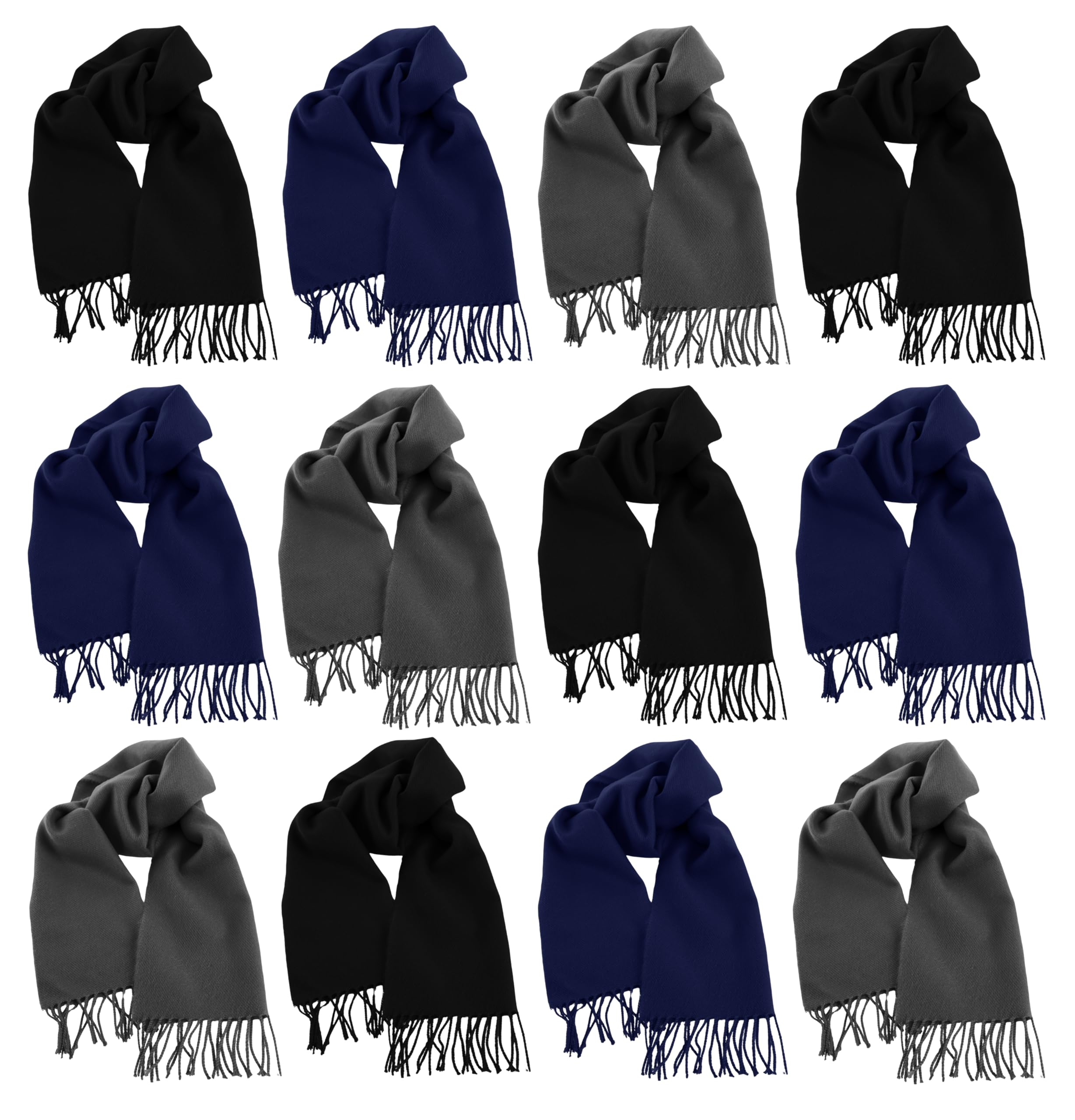 12 Pack Fleece Winter Scarves, Warm Winter Scarf Multi-color Bulk Wholesale, Unisex Men Women