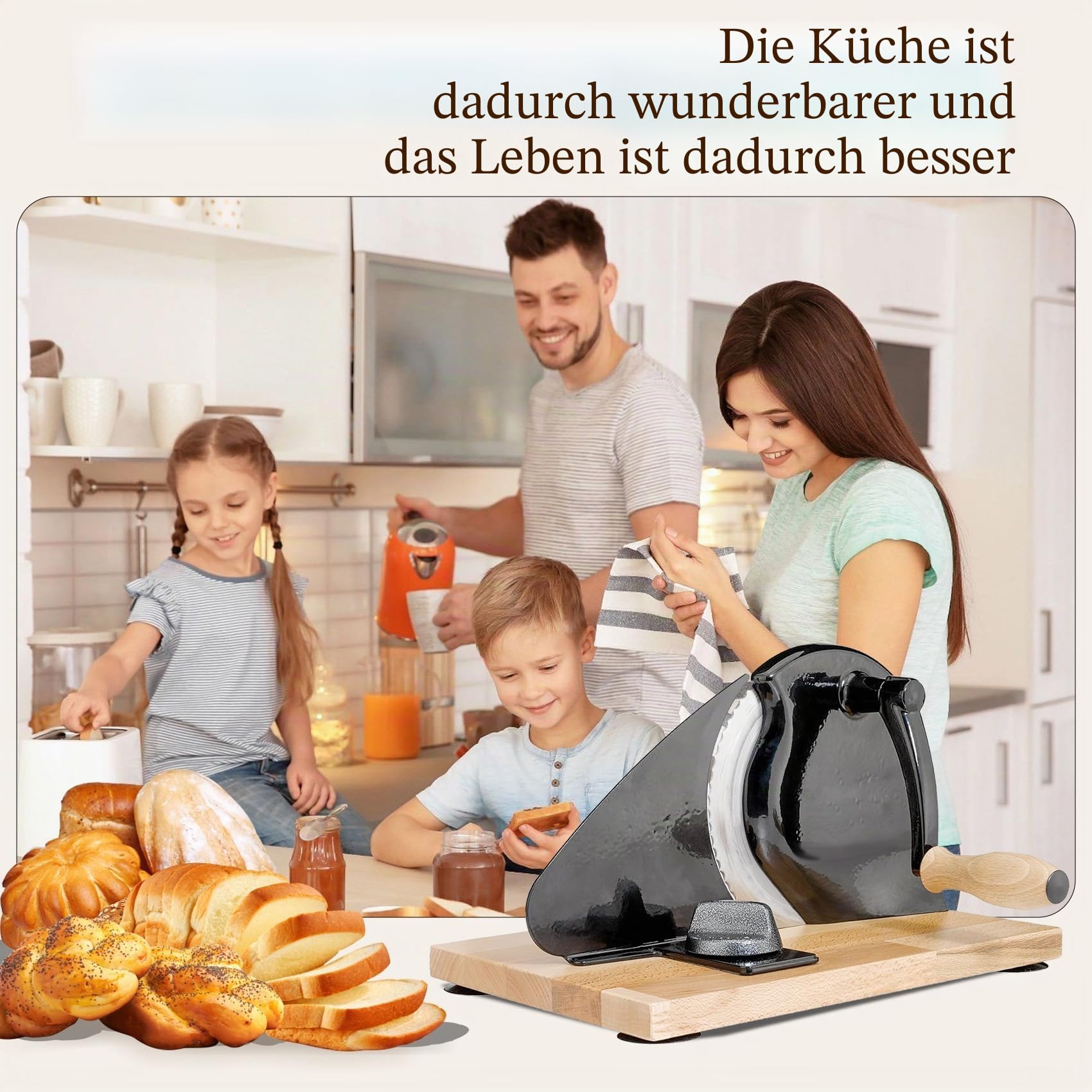 Manuelle Brotschneidemaschine mit Handkurbel, Einstellbarer Dicke & Edelstahlklinge - Stabiler Saugfuß für Sauerteig, Sandwichbrot - Leicht zu reinigen, für den privaten und gewerblichen Gebrauch