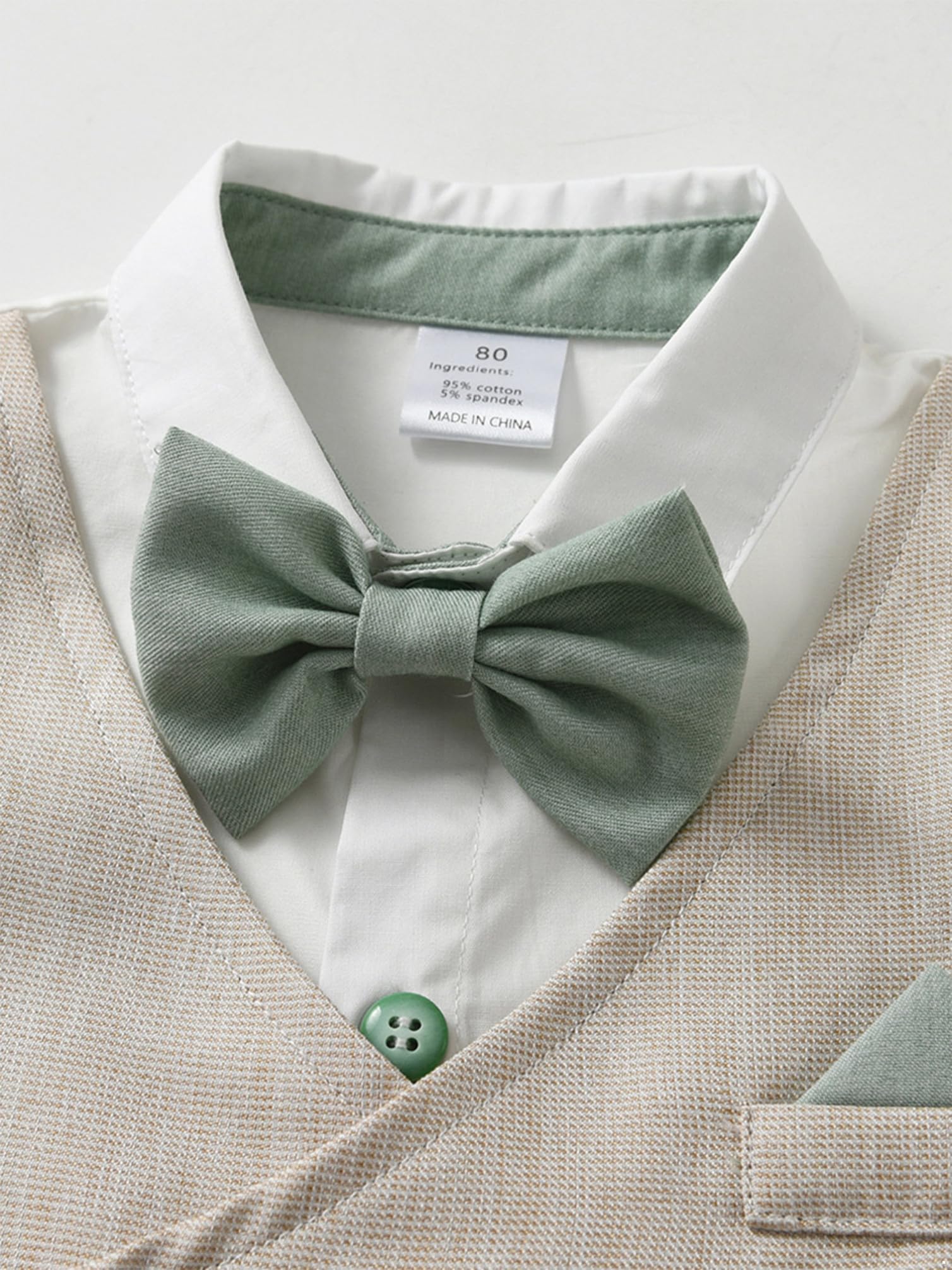 Baby Jungen Anzug Gentleman Outfit Langarm Fliege Hemd + Weste + Hose Kleinkinder Festlich Bekleidungsset Taufanzug Hochzeitanzug Festanzug Grün Q 68-80