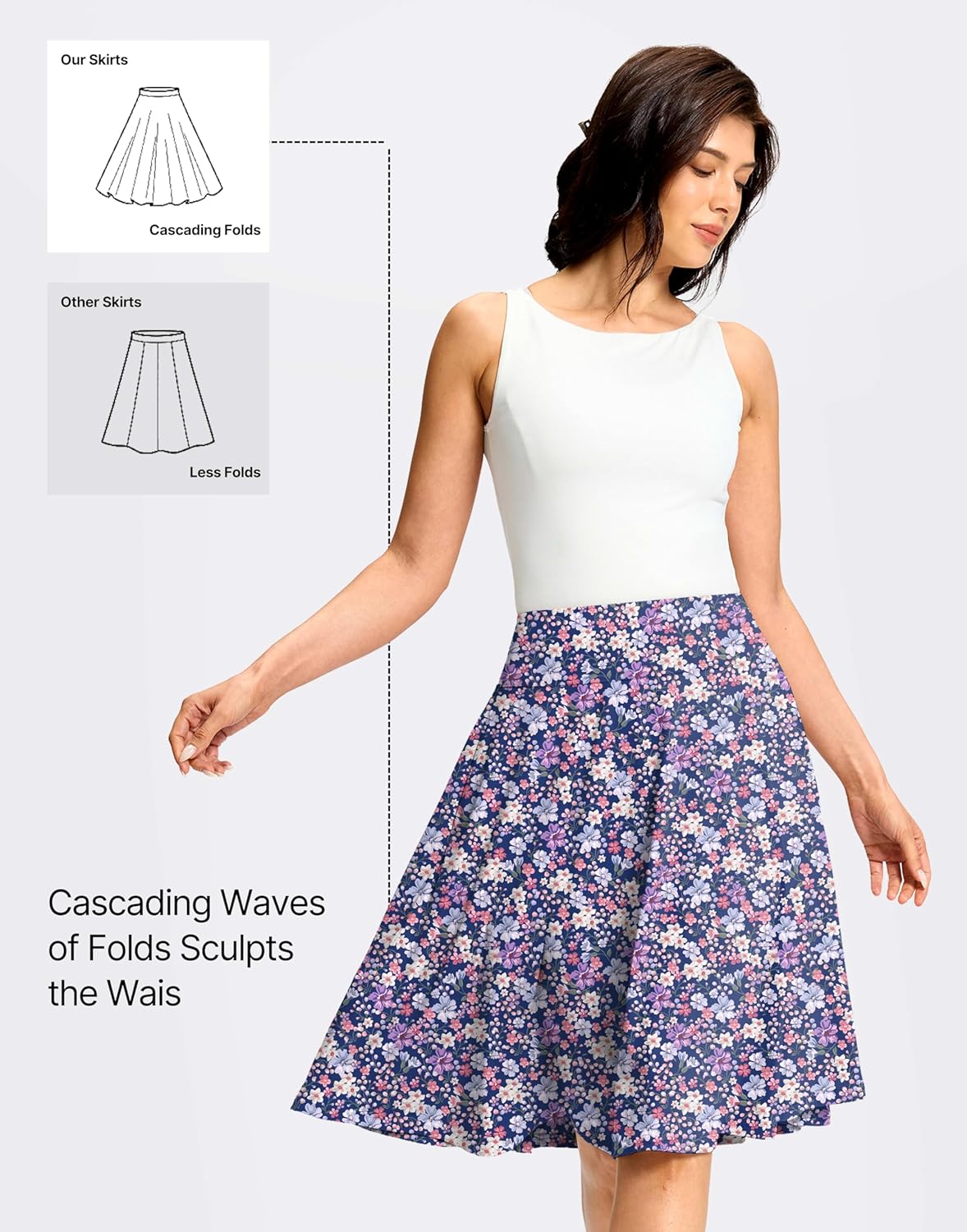 Viodia 24" Knee Length Long Skorts for Women Dressy Casual Midi Summer Travel Skort Modest Stretchy Skirts with Pockets