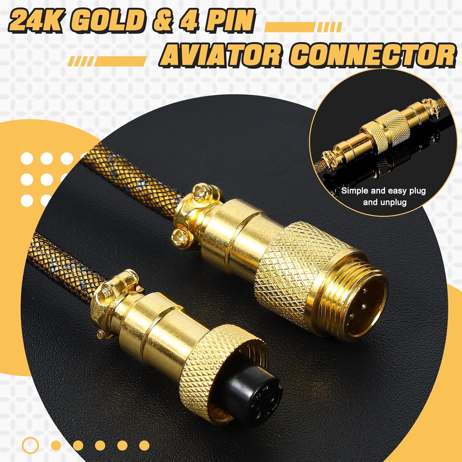 C03 Custom Coiled USB-C Cable for Gaming Keyboard,Detachable Double Sleeve Braided Keyboard Cables1.7M-2.2M Coiled USB C to A Cable with 24K Gold Aviator for Mechanical Keyboard/Cellphone