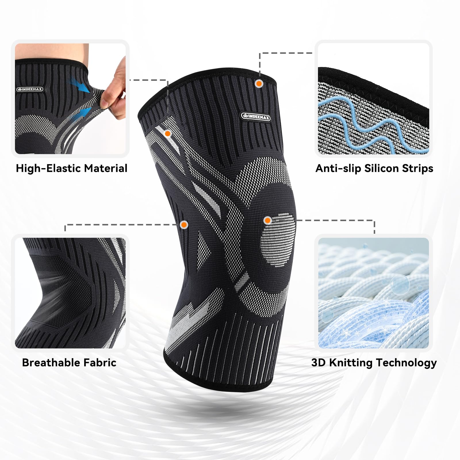 Knee Brace For Men And Women, Adjustable Knee Brace Support, Compression Sleeve For Meniscus Tear, ACL, Arthritis, Joint Pain, Runner, Sport, Orange - View #4