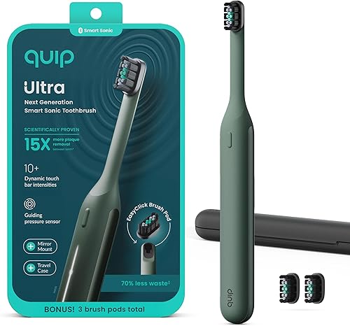 Quip Ultra Next Generation Smart Sonic - Cepillo de dientes eléctrico cronometrado para adultos, cabezal de cepillo reemplazable, cerdas suaves,
