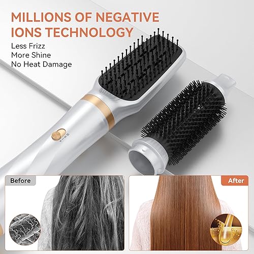 Miniatura 5 de Cepillo secador de pelo 5 en 1, cepillo secador de pelo de 110 a 120 V, secado rápido y 3 cepillos de aire caliente de temperaturas ajustables,