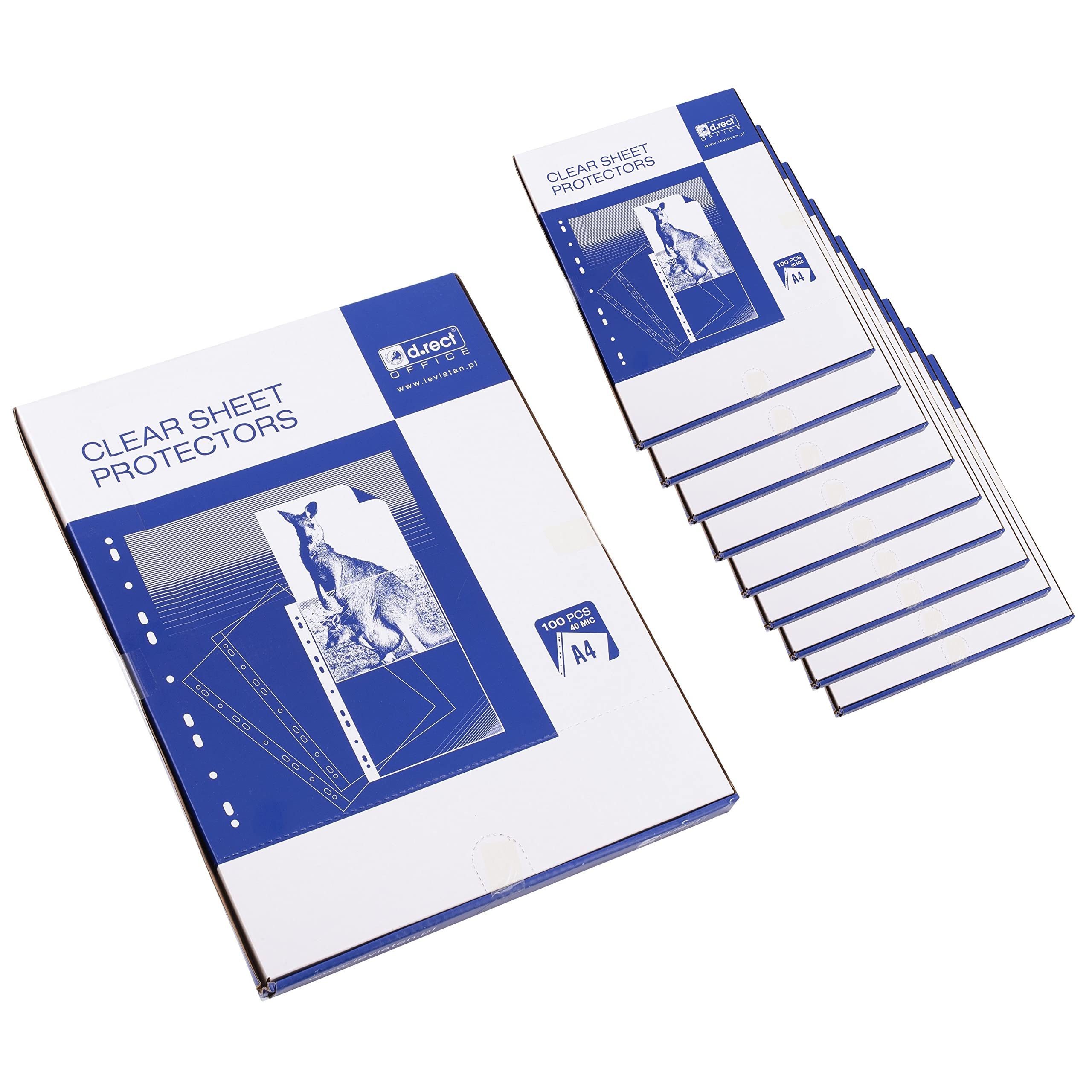 D.RECT-10 Kartonverpackungen x 100 Stück Prospekthüllen Dokumentenhüllen 40 µm/Mic/Mikron Stärke: 0,04 mm A4 Kartonverpackung Transparent glasklar 1000 Stück
