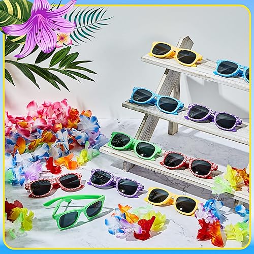 Miniatura 5 de Buryeah 125 decoraciones hawaianas de fiesta Luau Leis para fiesta Luau, gafas hawaianas hawaianas Luau temática suministros para fiesta tropical de