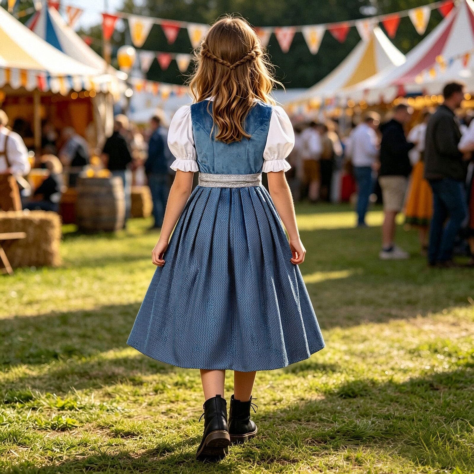 Dirndl dziewczęca bluzka i fartuch w tradycyjnym stylu dla dzieci, dziewczynek, fartuch do stroju bawarskiego, długi, średniowieczny, zestaw tradycyjny