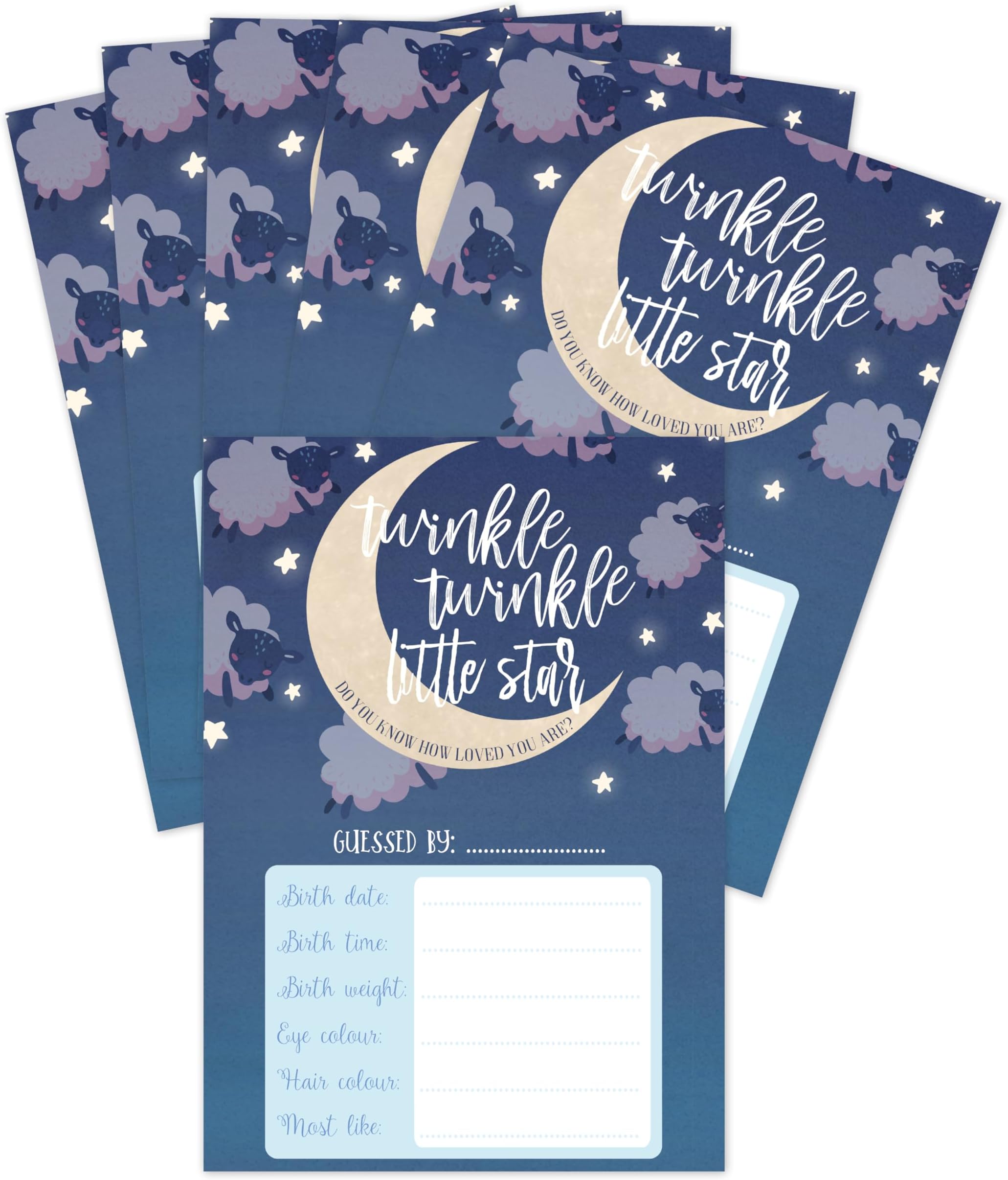 Manta Makes Baby shower prediction cards, 20 x baby prediction cards for baby shower, baby shower games, baby shower decorations girl boy or neutral (Predictions twinkle)