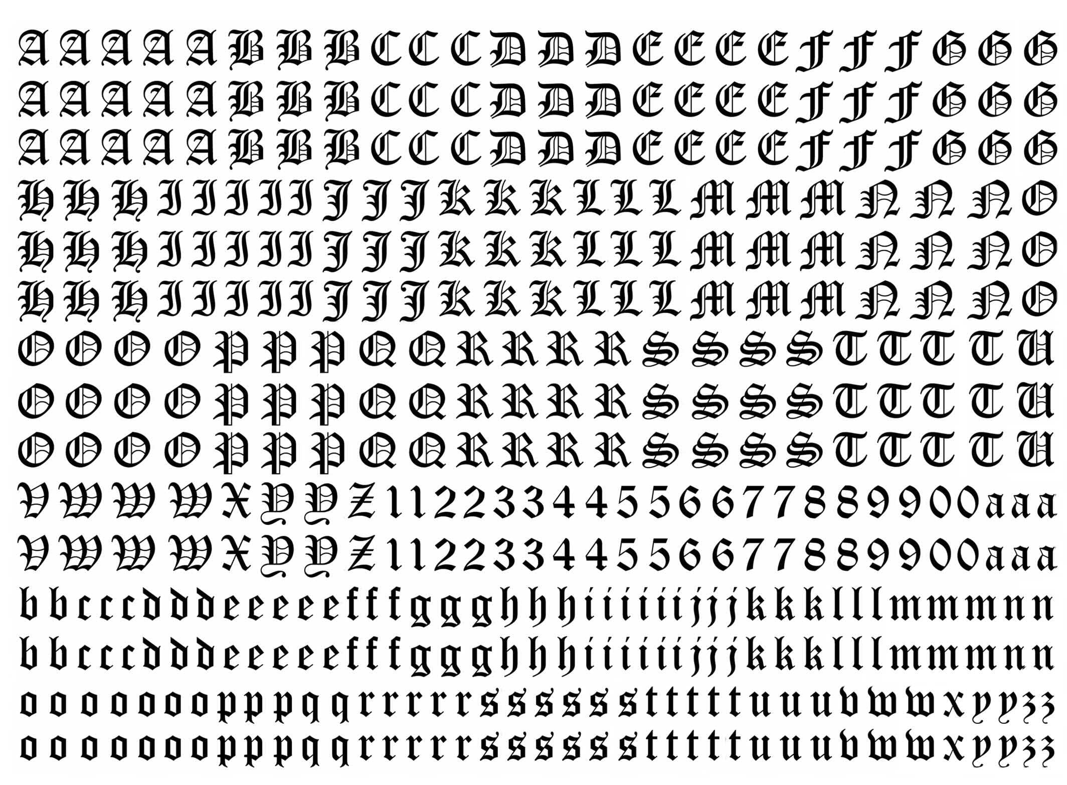 Old English Font Letters 434 pcs 0.25 Inch Tall Black Fused Glass Decals