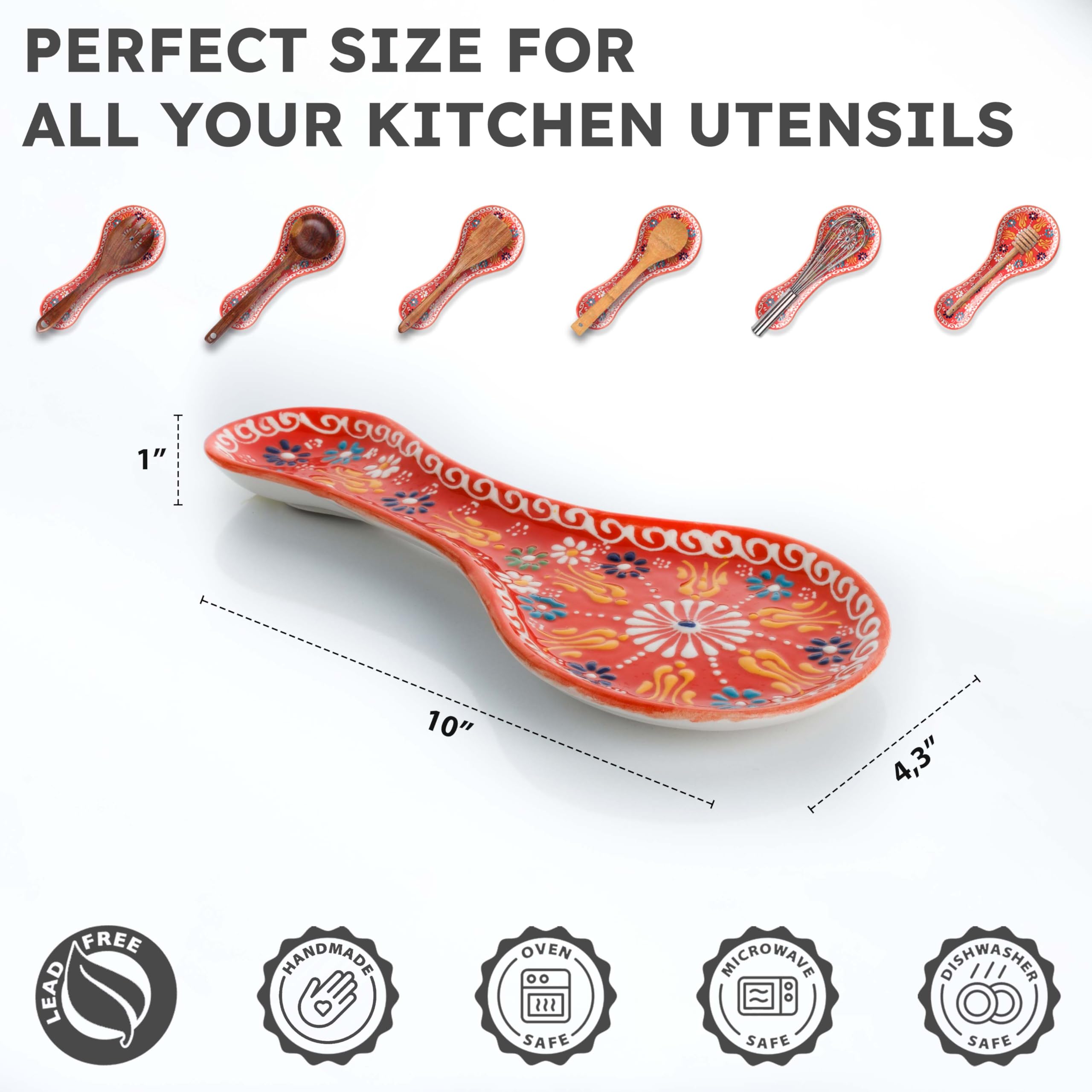 Repose-cuillère Céramique Fait Main 25,4cm - Design Unique Pour Cuisinière - Cadeau Pendaison Crémaillère