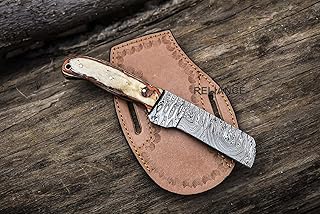 Cow Boy Bull Cutter Knife Hand Forged Damascus Steel EDC Knife With Leather Sheath ( (AC-14) - Wanowa