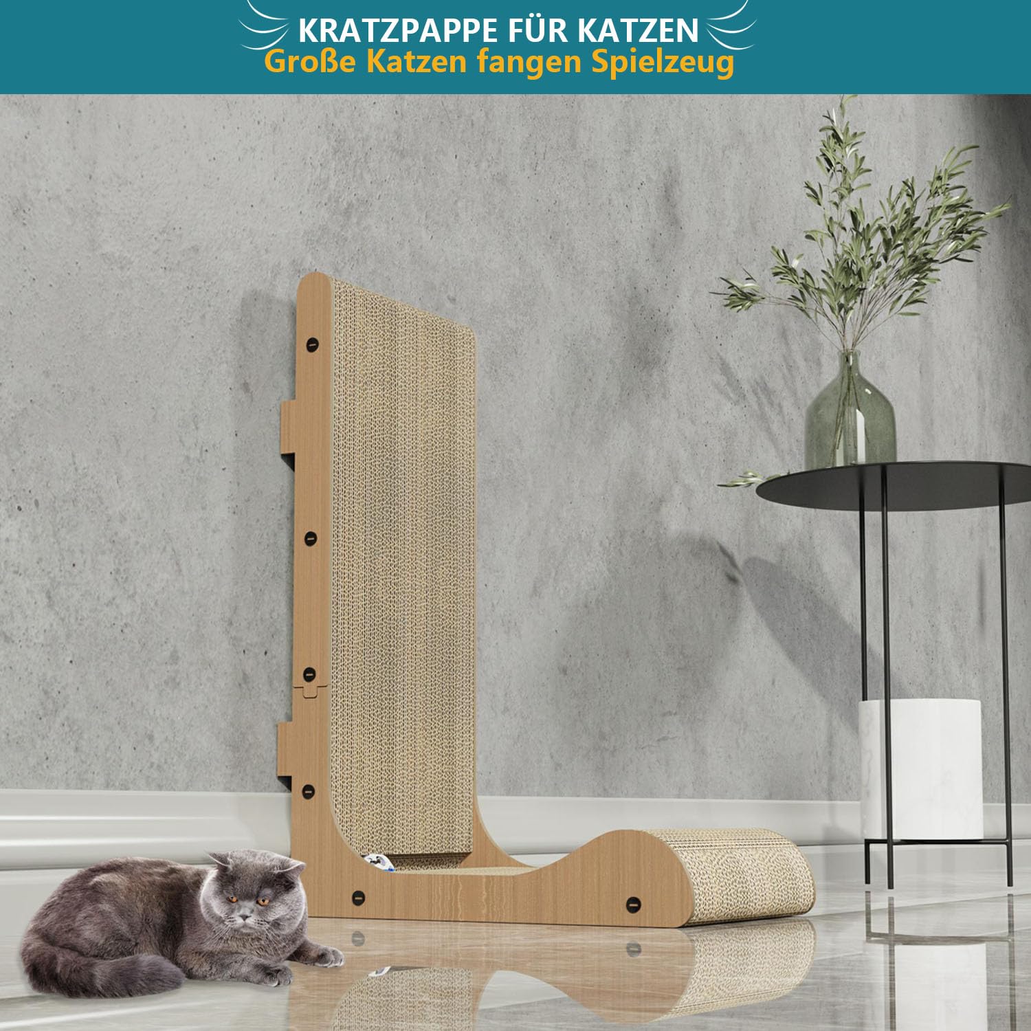 Rascador para gatos en forma de L montado en la pared, 60 cm, vertical/horizontal, de cartón con juguete de bola, diseño duradero que ahorra espacio para gatos de interior