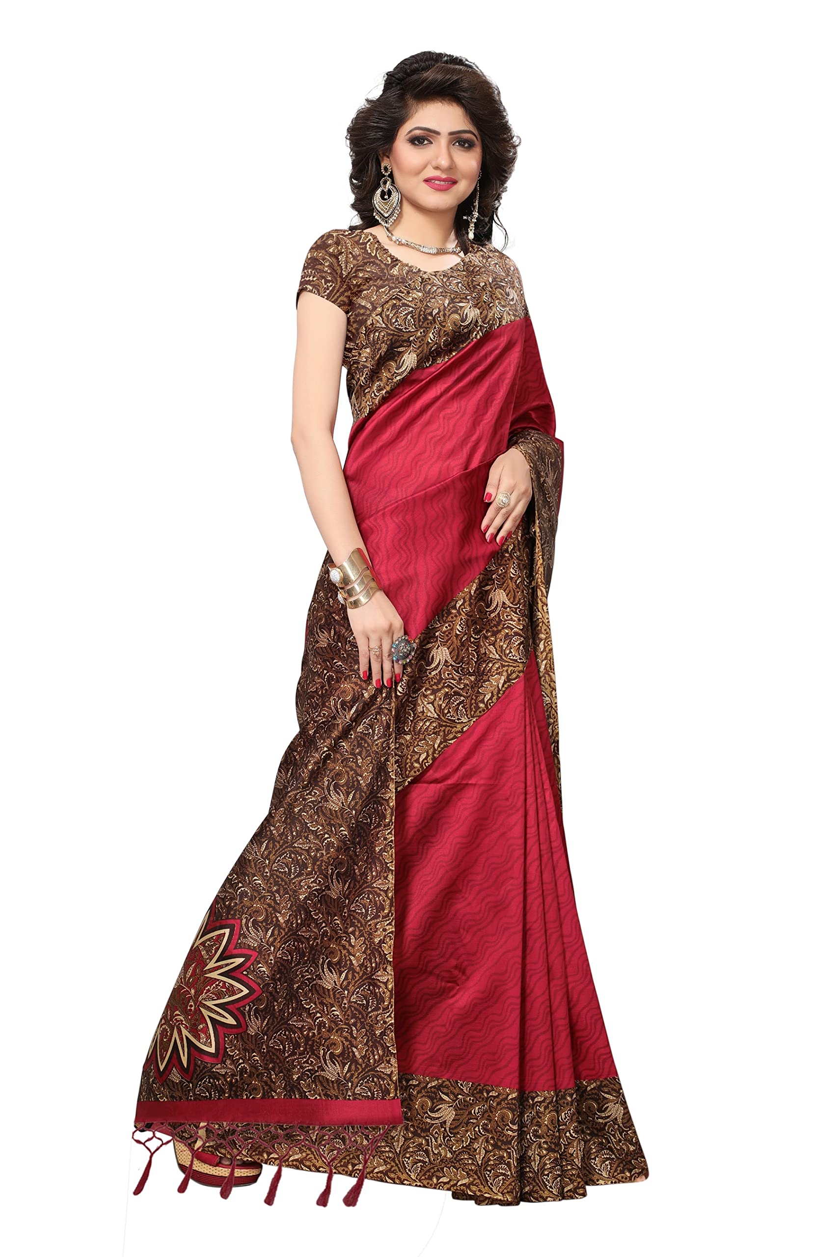 Retail Kharidi women's art silk banarasi style saree with blouse piece (Multi-Color_Free_Size) SAFINA RED JHALAR