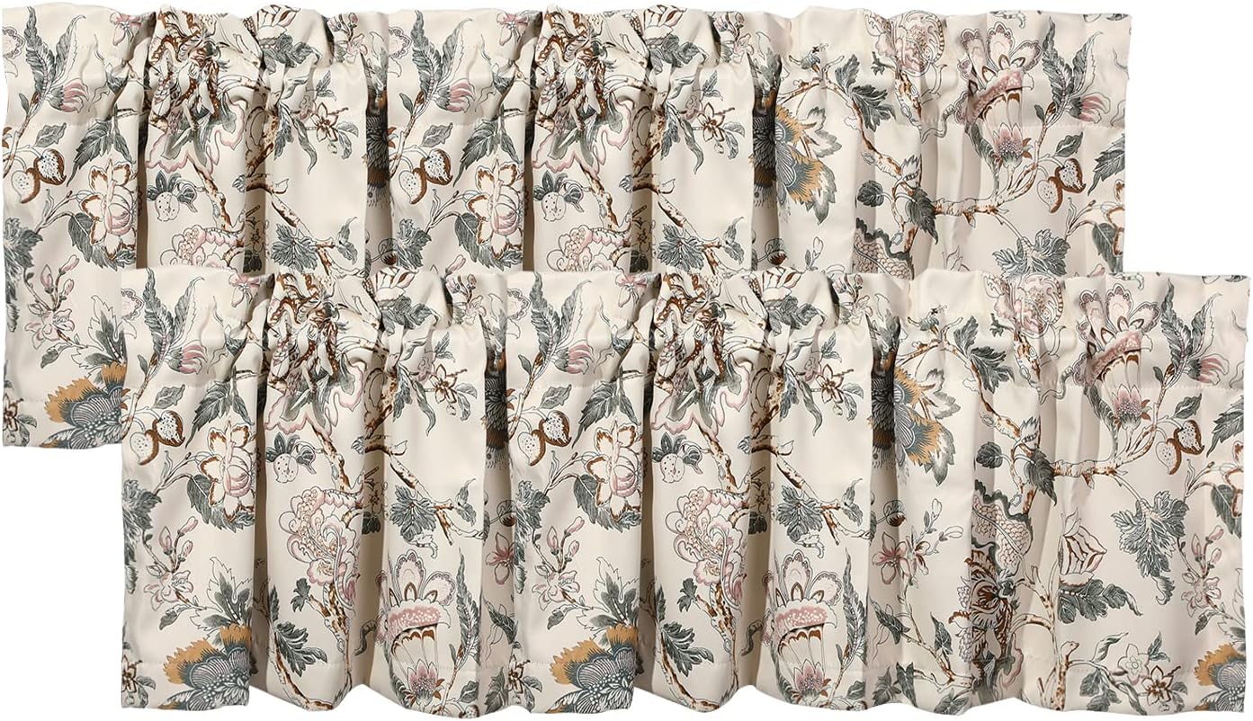 2 Panels Curtain Valances for Windows,52in x18in Blackout Window Treatment Valances,Decorative Valances with 1.9in Rod Pockets,Brown Flower