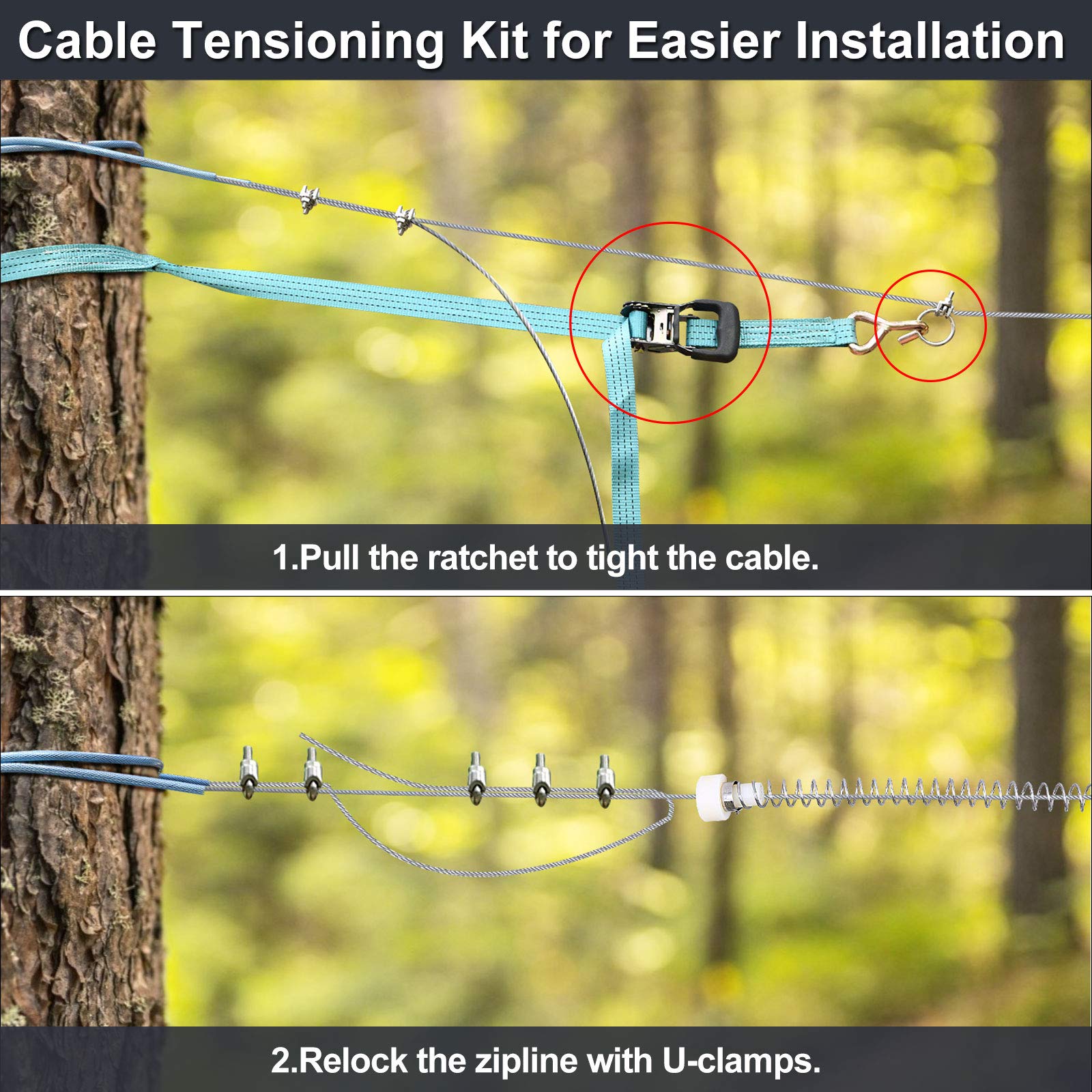 Buy Jugader 100FT Zipline Kits for Backyard, Zip Line with Trolley and
