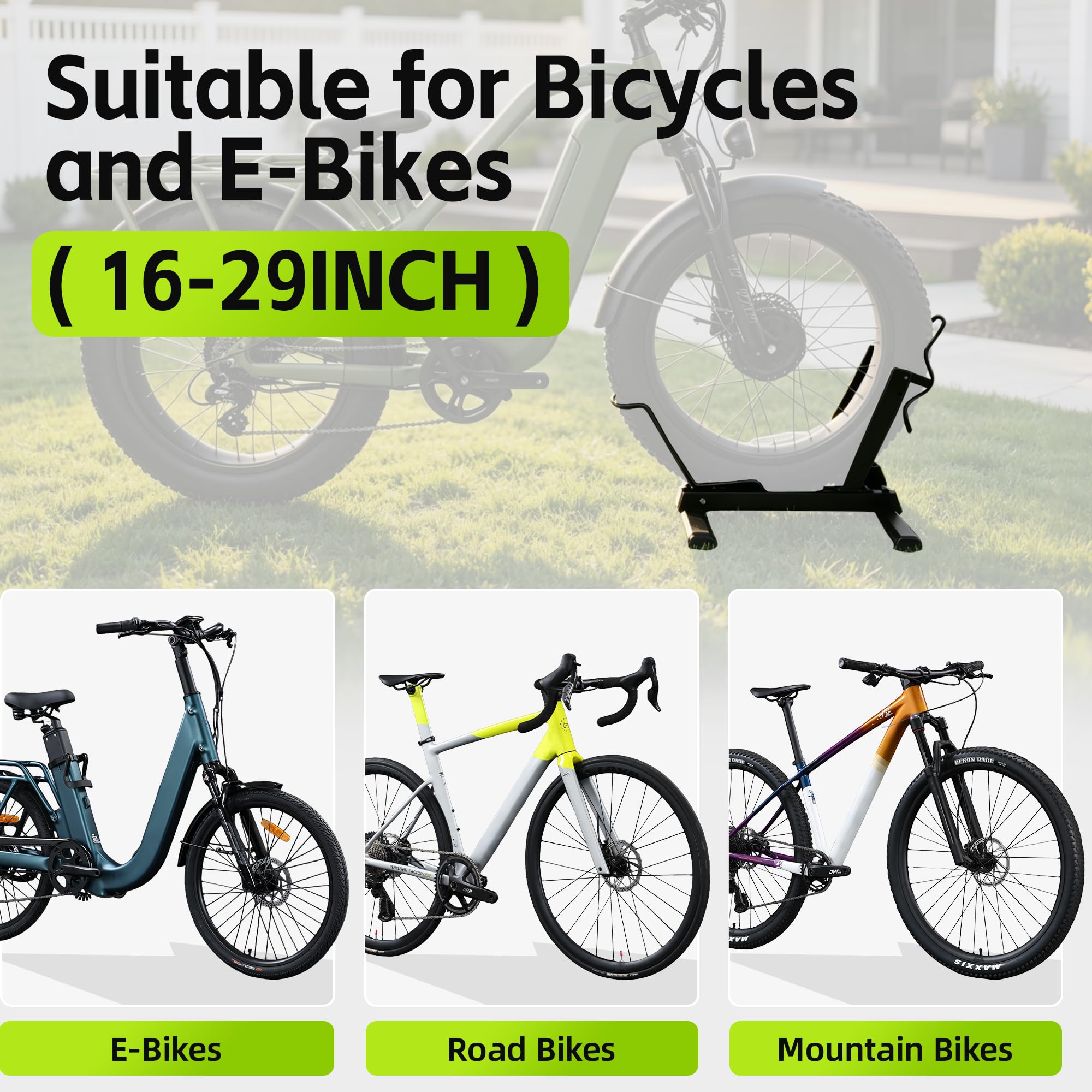 Béquille de vélo de qualité supérieure en acier au carbone | Béquille de stationnement réglable pour vélo électrique et Fat Bike | Convient pour 20-29" (1,75-2,4") et 16-26" (largeur de pneu