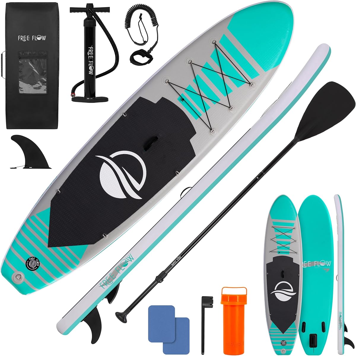 SereneLife Tabla de remo inflable de 10' con plataforma de 32" de ancho - Cubierta de EVA antideslizante, construcción con punto de caída, remo de aluminio de 3 piezas, correa de seguridad, aleta y mochila extraíbles - Capacidad de 275 libras