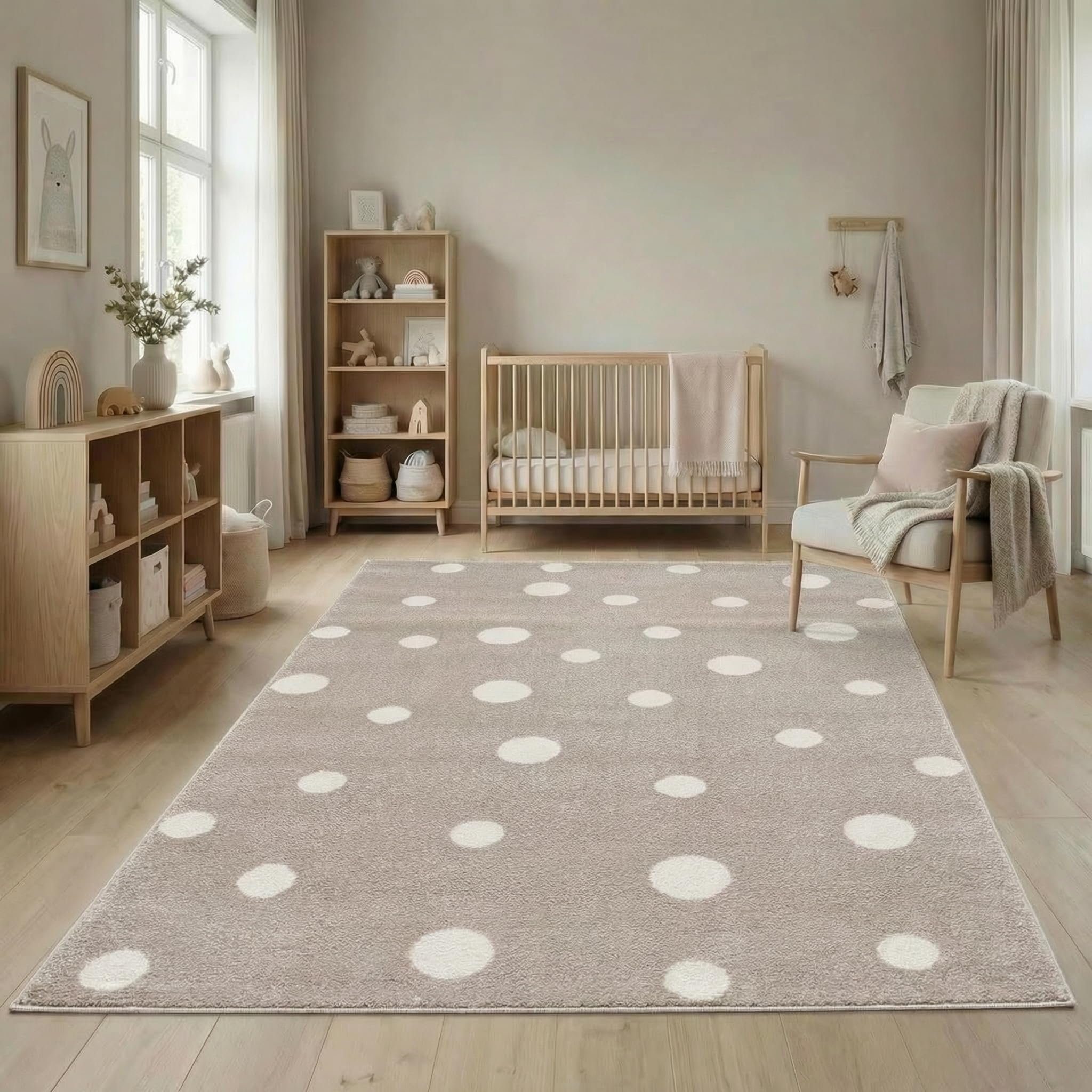 Jimri Kinderteppich DOTS l Pünktchen Gepunktet l Öko-Tex Siegel | Farbe: Beige Blau Rosa | Kinderzimmer/Jugendzimmer (Beige, 120 x 170 cm)