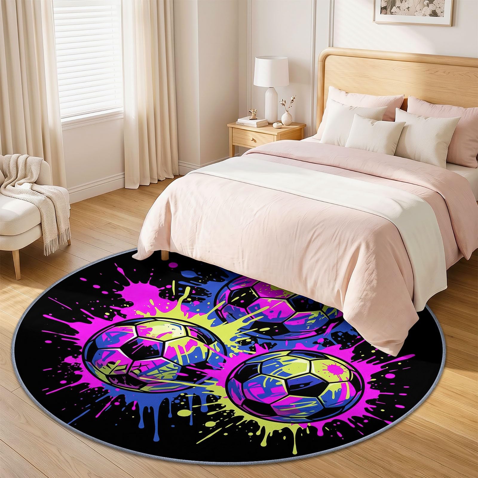 Graffiti dywan piłkarski, do salonu, okrągły, czarny, 120 cm