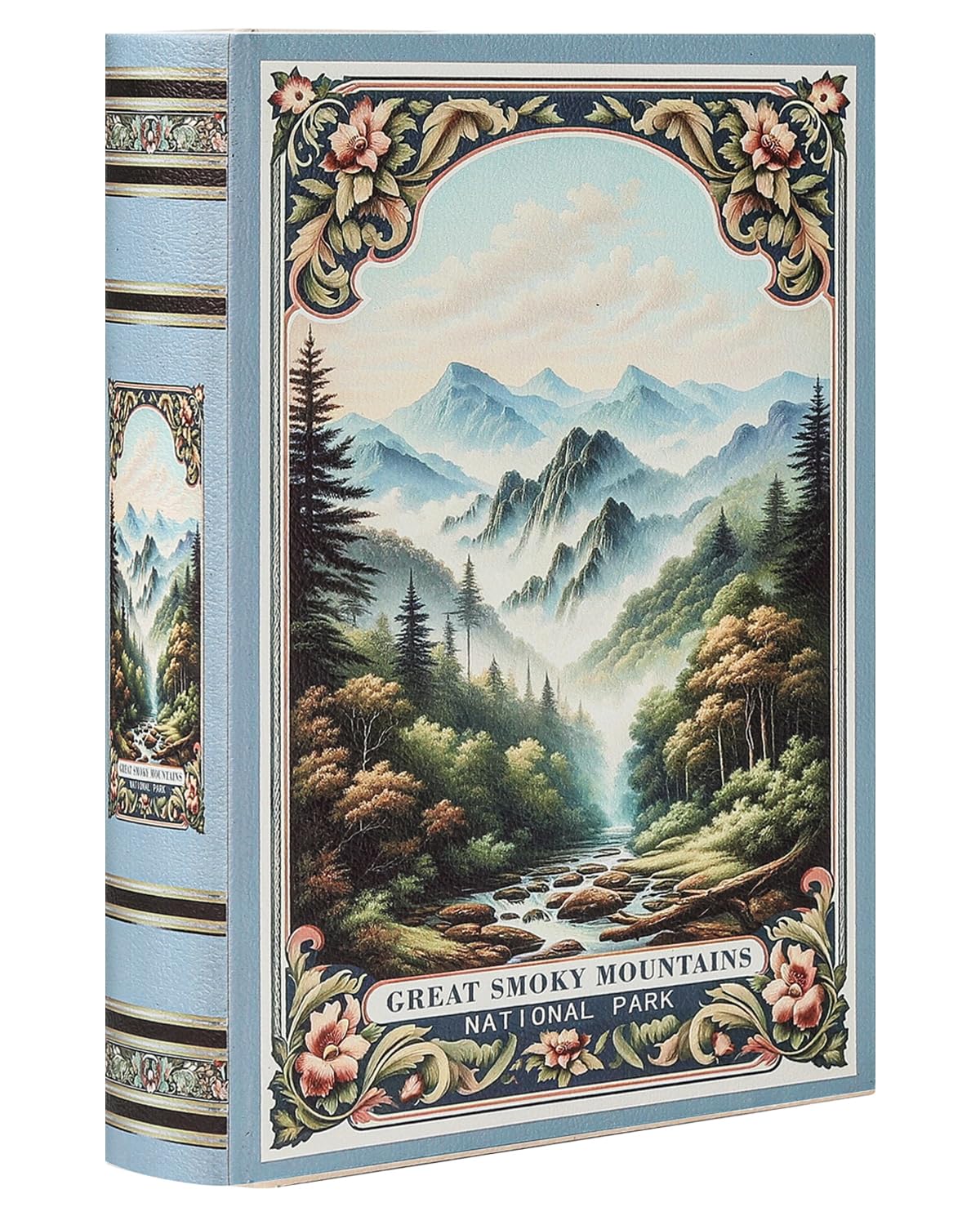 Decorative Wooden Book Box - Vintage Faux Book Boxes with National Park Design, Secret Storage with Magnetic Closure, Leather Cover, Perfect for Home Office Bookshelf (1 x Great Smoky Mountains)