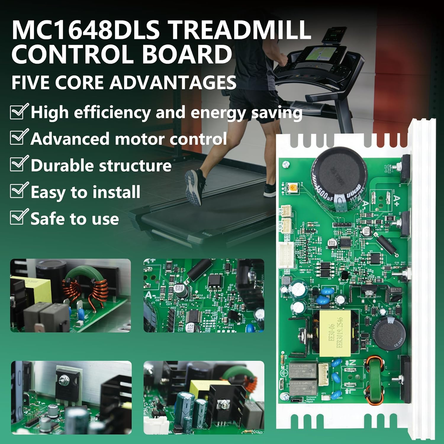 MC1648DLS 406077 Treadmill Control Board,Motherboard Treadmill Motor Controller,Fit for Nordic-Track/FreeMotion/Proform Treadmill Parts，White Sockets 10 Pins 110V Replace MC1648DLS-JST ZE0824
