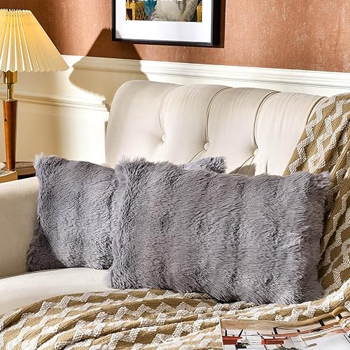 Miniatura 10 de AmHoo Juego de 2 fundas de almohada de piel sintética densa de conejo en 3D, acogedoras y supersuaves, para sofá, dormitorio, 18 x 18 pulgadas,