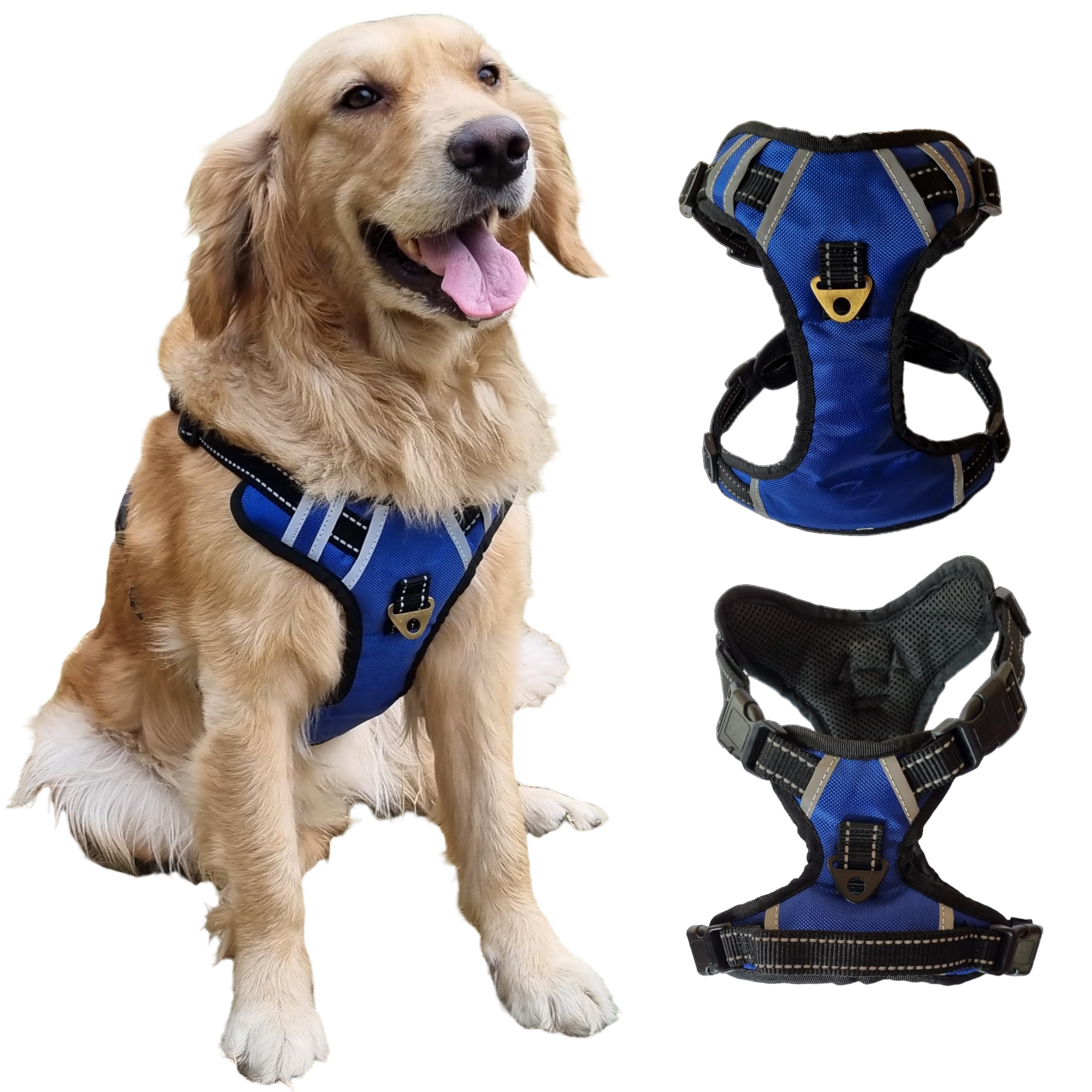 Buby Premium Dog Harness with Reflective Strips, 4 Adjustable Buckles, Dual Leash Attachment Hooks & Mesh Padding | Adjustable Dog Body Belt, Dog Vest | (Blue, Large) (B0D1CG7BMR) Amazon Price History, Amazon Price Tracker