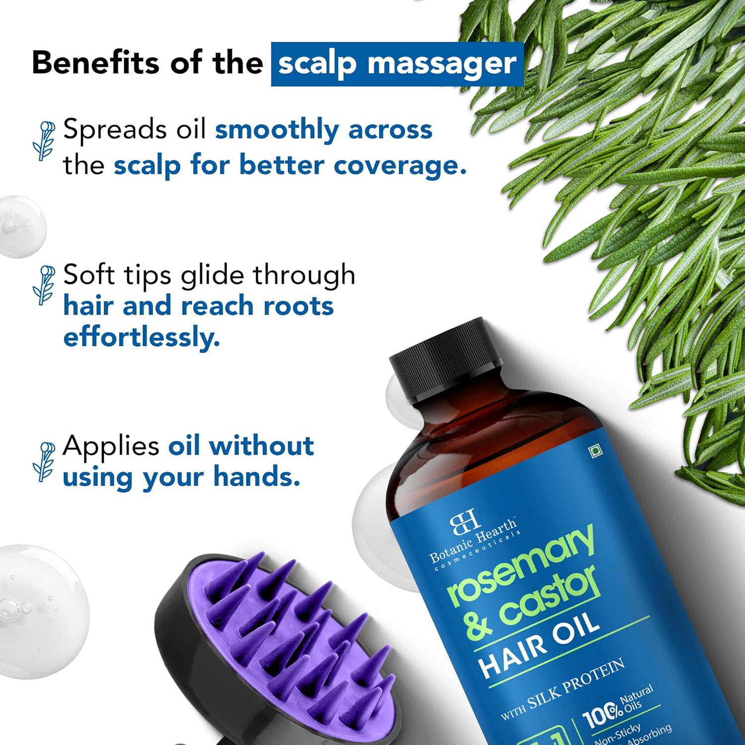 Botanic Hearth Hair Oil for Hair Growth | Strengthening Dry, Frizzy, Damaged Hair & Scalp Treatment | No Parabens or Harmful Sulfates | All Hair Types | Rosemary Castor Hair Oil - 4 Fl Oz - Image 2