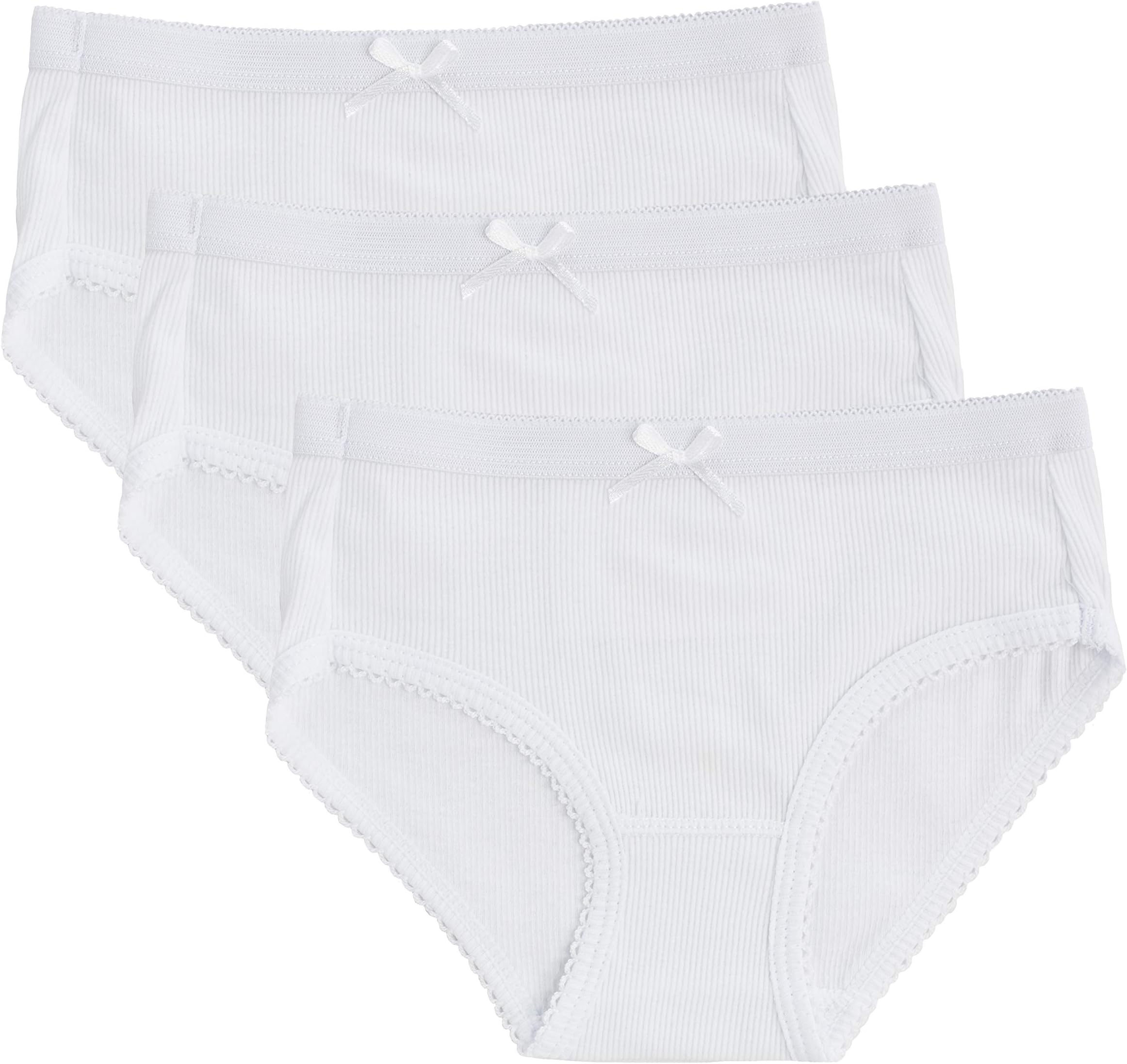 Girls Solid White Snug Fit Tagless Briefs Underwear - 100% Cotton Super Soft Panties