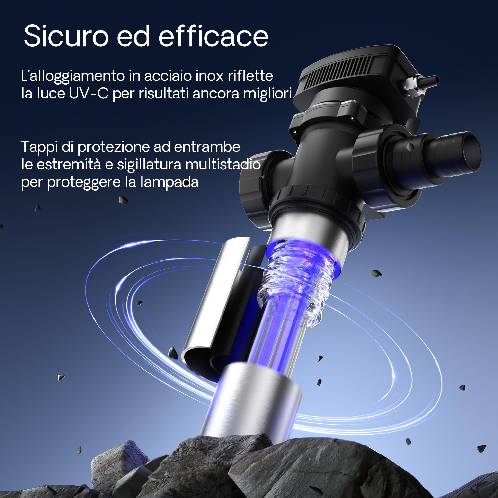 SunSun CUV-772 Chiarificatore UV per laghetto, acciaio inox, Sterilizzatore con lampada 72W