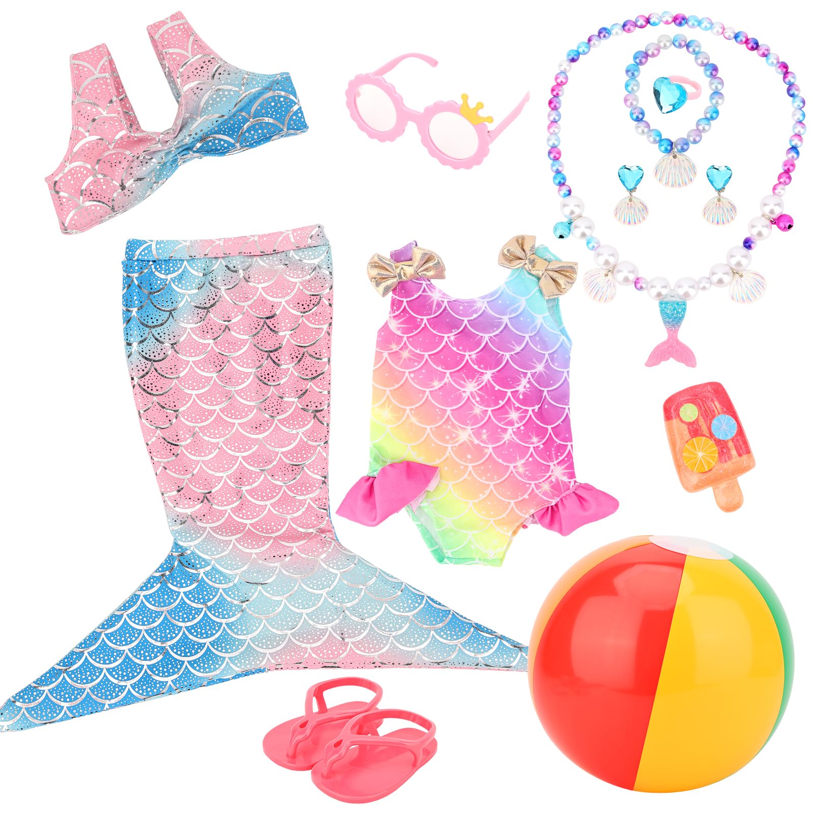 Miunana Baby Doll Clothes Swimsuits for 14-18 Inch Doll 35-45 cm Baby Doll, New Doll Clothes Mermaid Outfits Accessories Glasses Slippers for Dolls Girls Birthday (Mermaid)