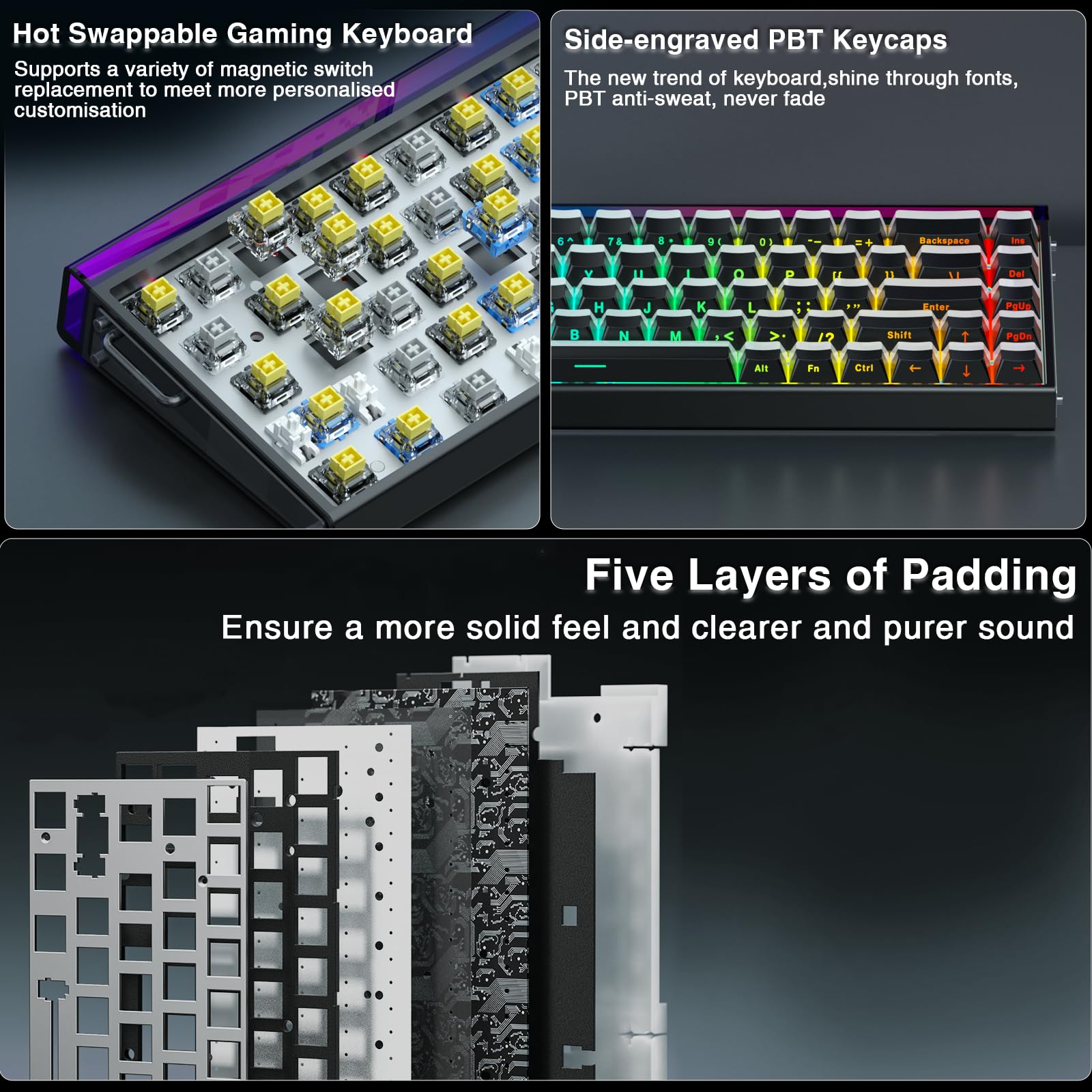 AULA Hero 68 Gaming Tastatur Mechanisch,Hall Effect Magnetic Switch,0.01mm Einstellbare Betätigung Rapid Trigger,8K Polling Rate,Seitlich Graviert,60% RGB Tastatur mit Kabel,QWERTY (Schwarz)