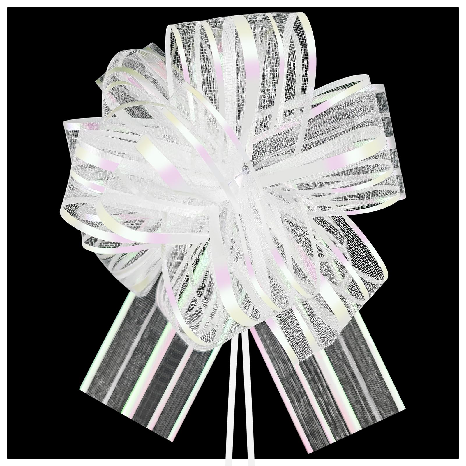 HHXUUAN 6pcs 6 Inch Large Organza Pull Bows for Gift Wrapping, White Ribbon Bows for Baskets Wedding Christmas Valentine's Day