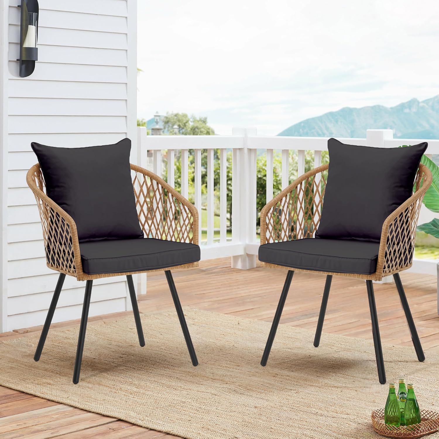 ECOTOUGE All-Weather Patio Dining Chairs, w/Cushions & Armrests, Modern Outdoor Seating for Garden, Poolside, Balcony, Indoor Use (Set of 4, Beige&Black)