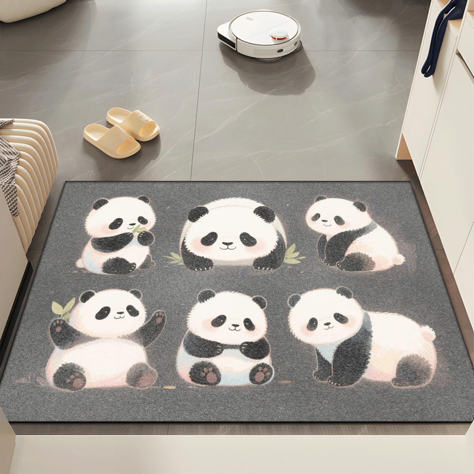 Paillasson Exterieur Entree Feuille Grise Panda Tapis Entree Interieur Facile à Nettoyer Paillasson Interieur Antidérapant Lavable en Machine pour Chambre Cuisine Couloir 80x120 cm