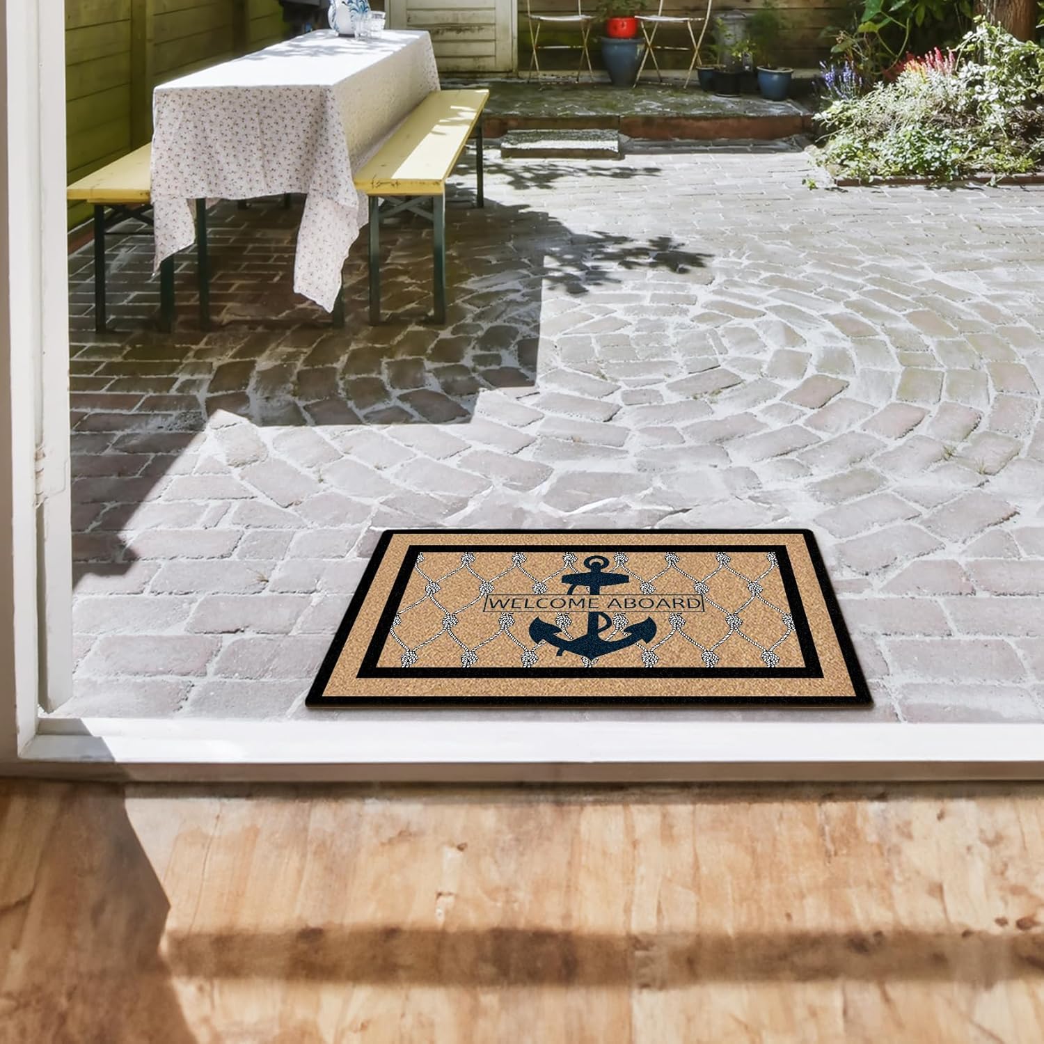 Mingnei Nautical Anchor Coco Coir Doormat Door Mat for Home House Entrance, Welcome Aboard Navy Blue Anchor Nautical Lake Floor Mats for Outdoor Outside Entryway 30x17 Welcome Mat - Image 6