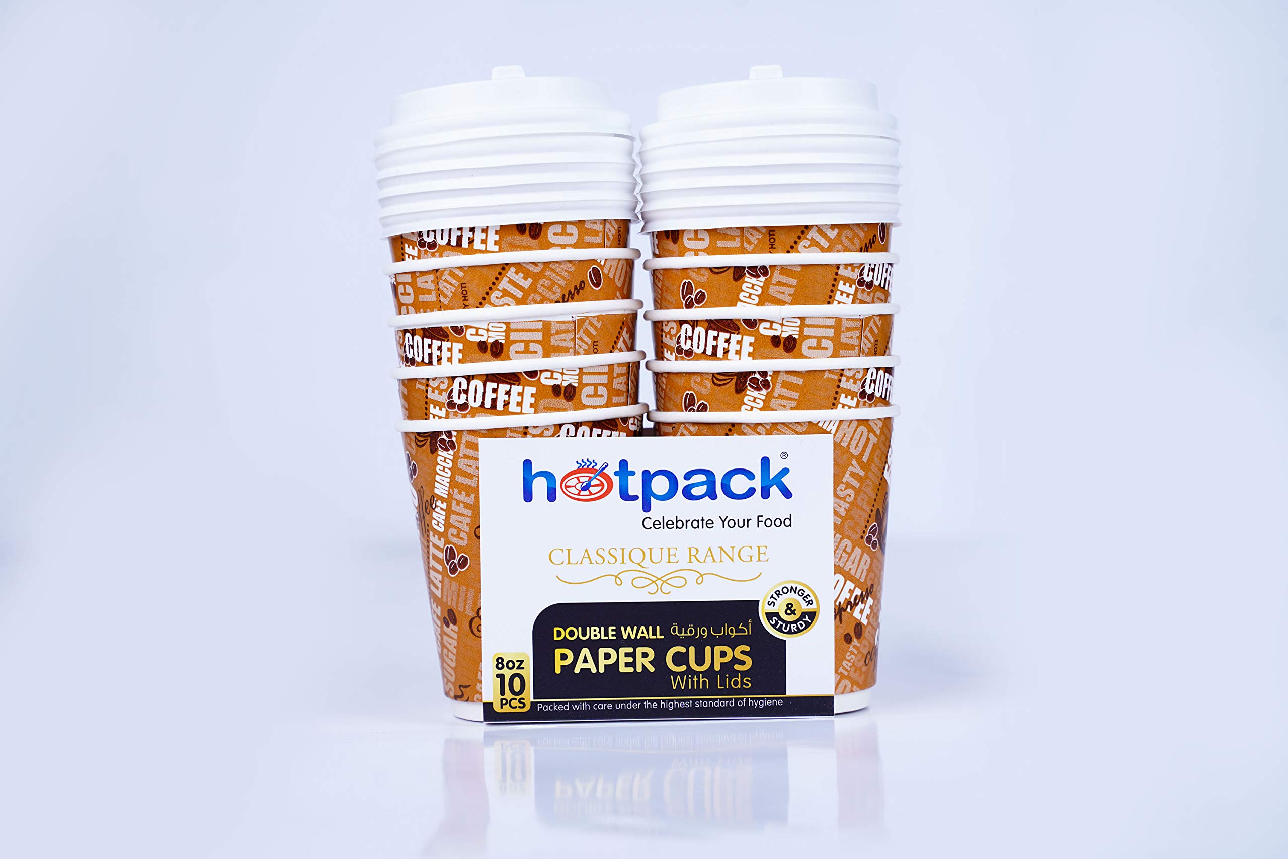 Hotpack Paper Double Wall Cup with Lid, 8Oz, 10 Pieces